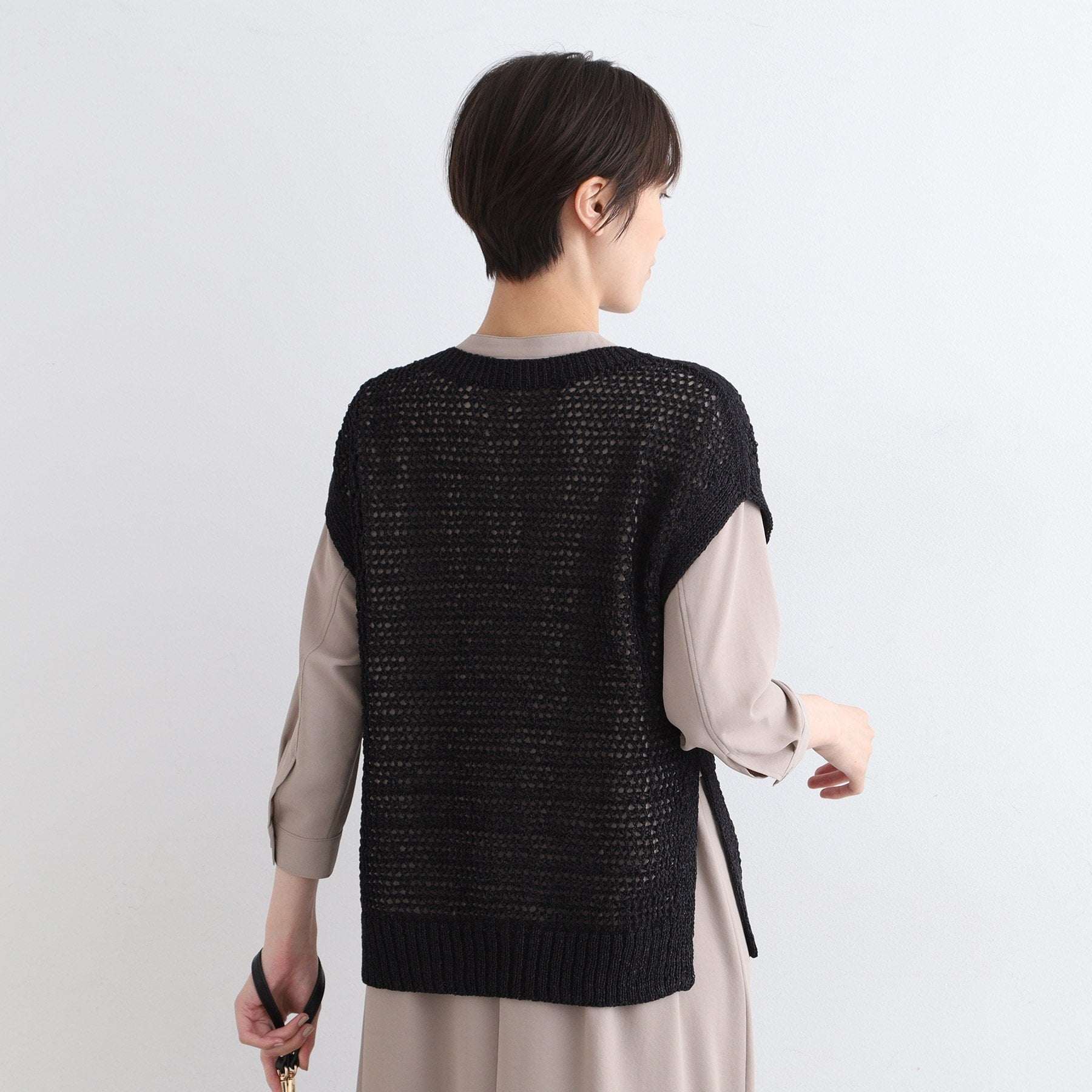 インディヴィ INDIVI 【洗える／ペーパーヤーン】透かし柄ニットベスト （モカブラウン(042)） モカブラウン(042)