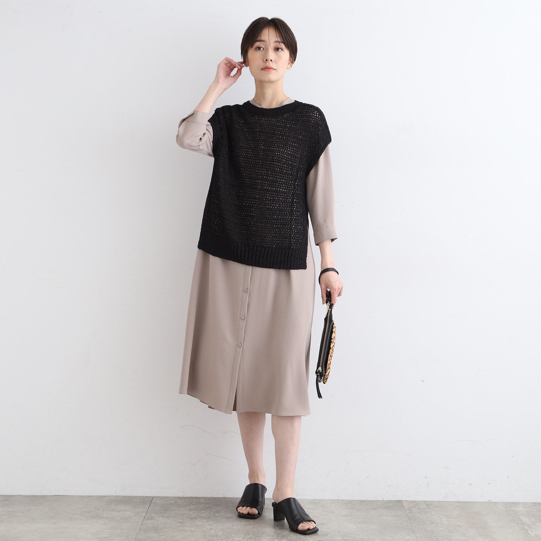 INDIVI [可水洗/紙紗] 鏤空圖案針織背心