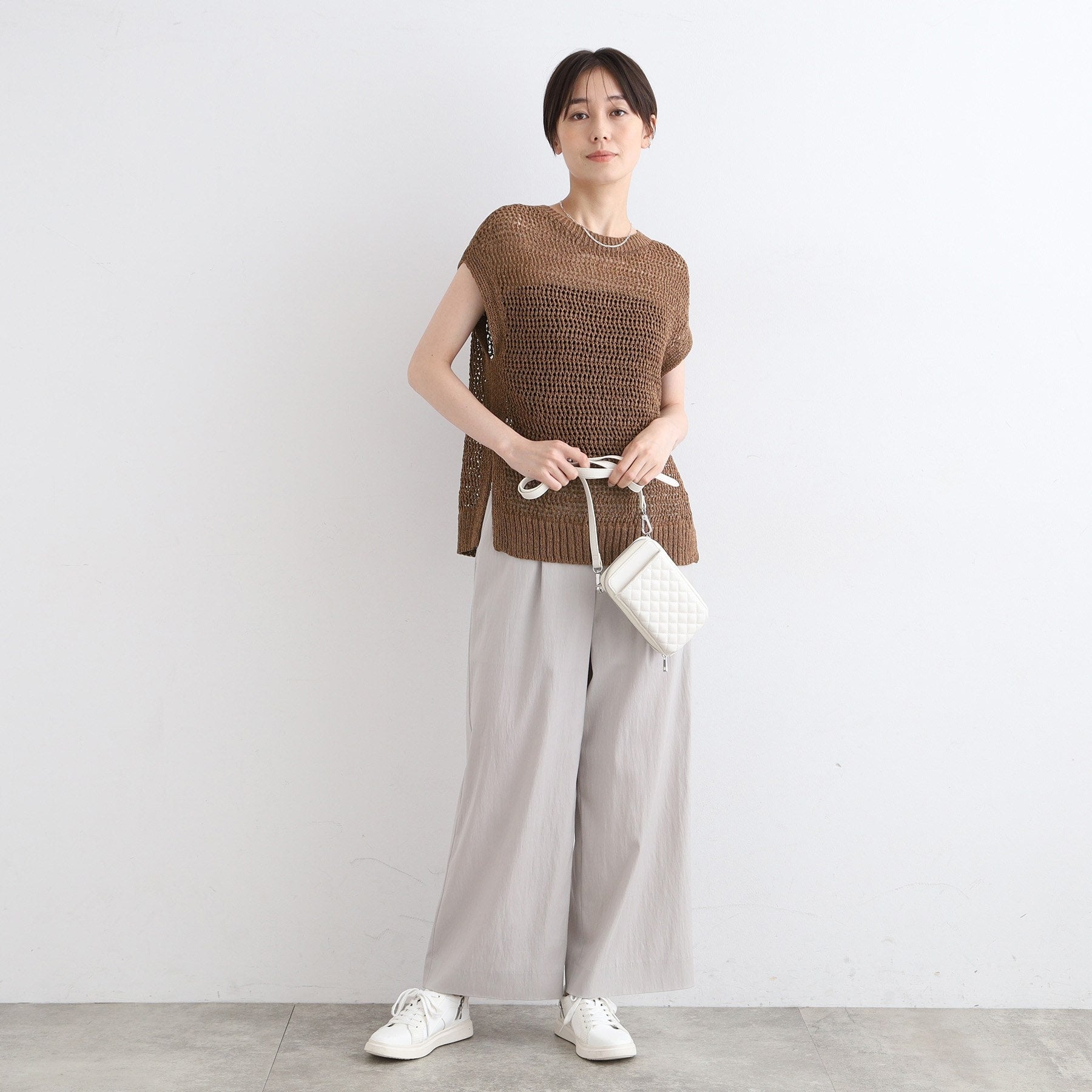 インディヴィ INDIVI 【洗える／ペーパーヤーン】透かし柄ニットベスト （モカブラウン(042)） モカブラウン(042)