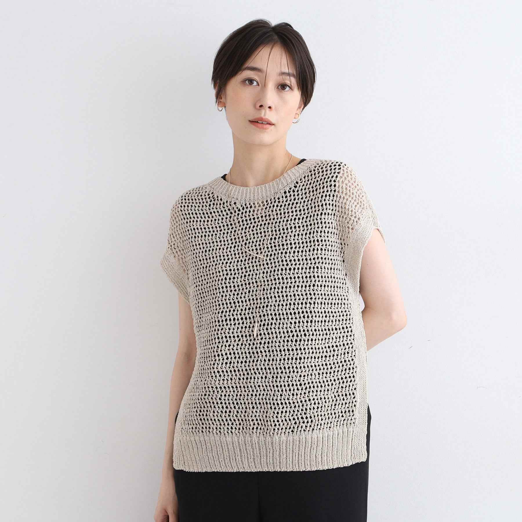 インディヴィ INDIVI 【洗える／ペーパーヤーン】透かし柄ニットベスト （モカブラウン(042)） モカブラウン(042)