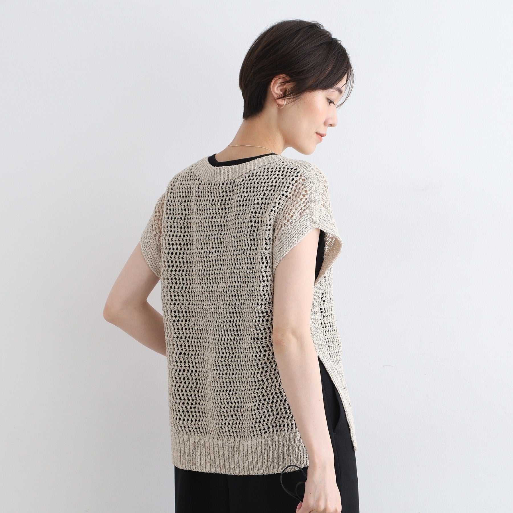 インディヴィ INDIVI 【洗える／ペーパーヤーン】透かし柄ニットベスト （モカブラウン(042)） モカブラウン(042)