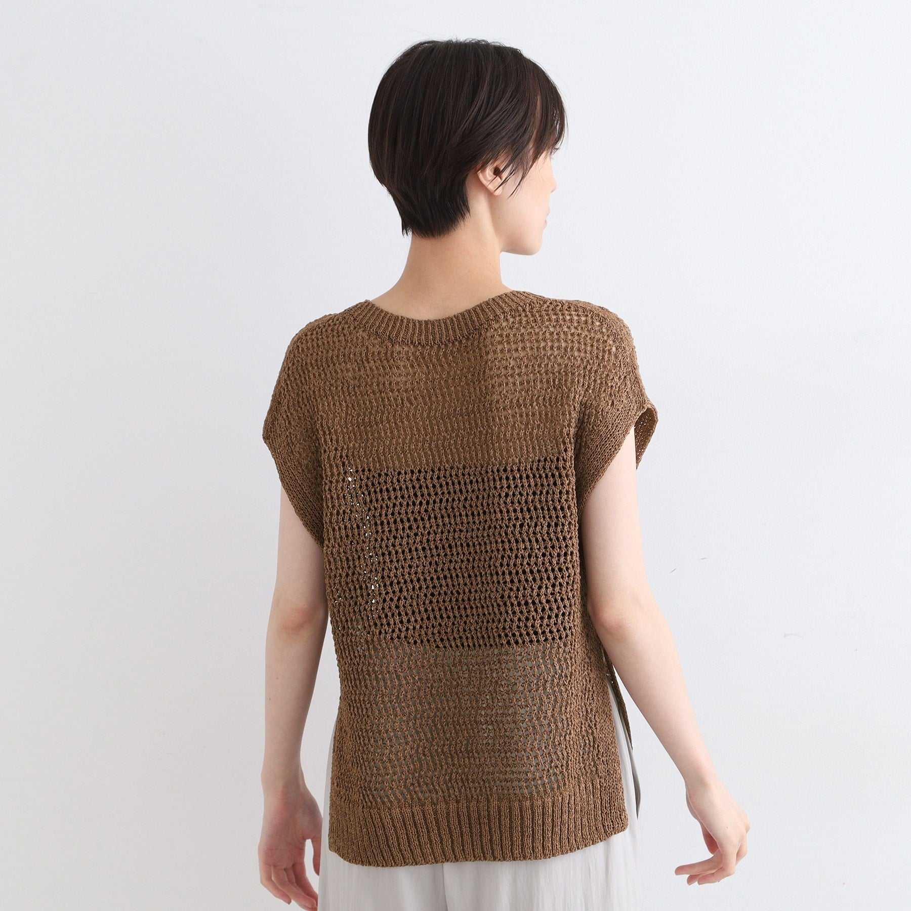 INDIVI [可水洗/紙紗] 鏤空圖案針織背心