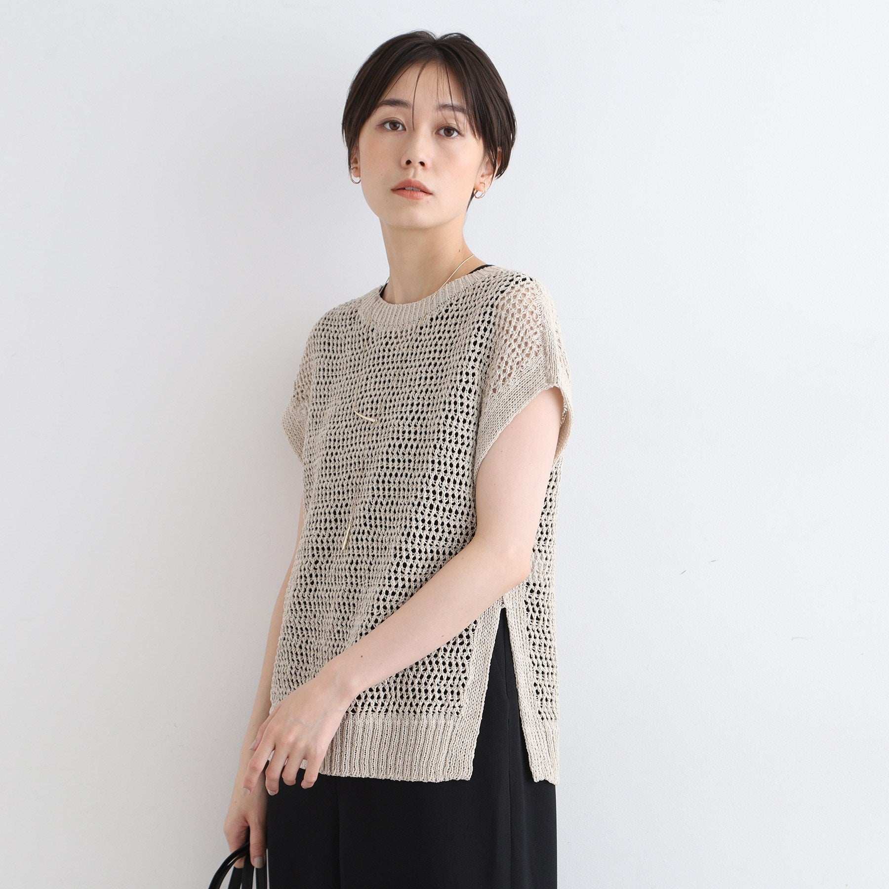 INDIVI [可水洗/紙紗] 鏤空圖案針織背心