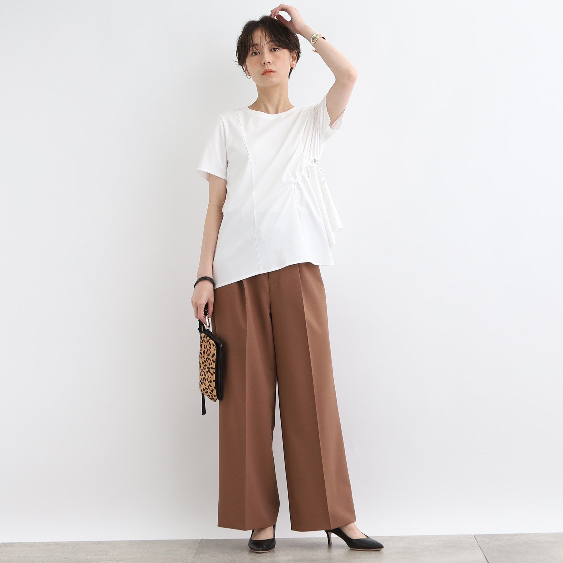 インディヴィ INDIVI 【洗える／トレンド】ドロストデザインTシャツ （ピンク(073)） ピンク(073)