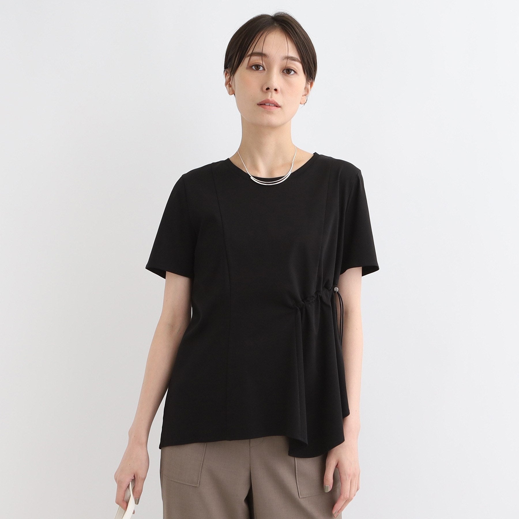 インディヴィ INDIVI 【洗える／トレンド】ドロストデザインTシャツ （ピンク(073)） ピンク(073)