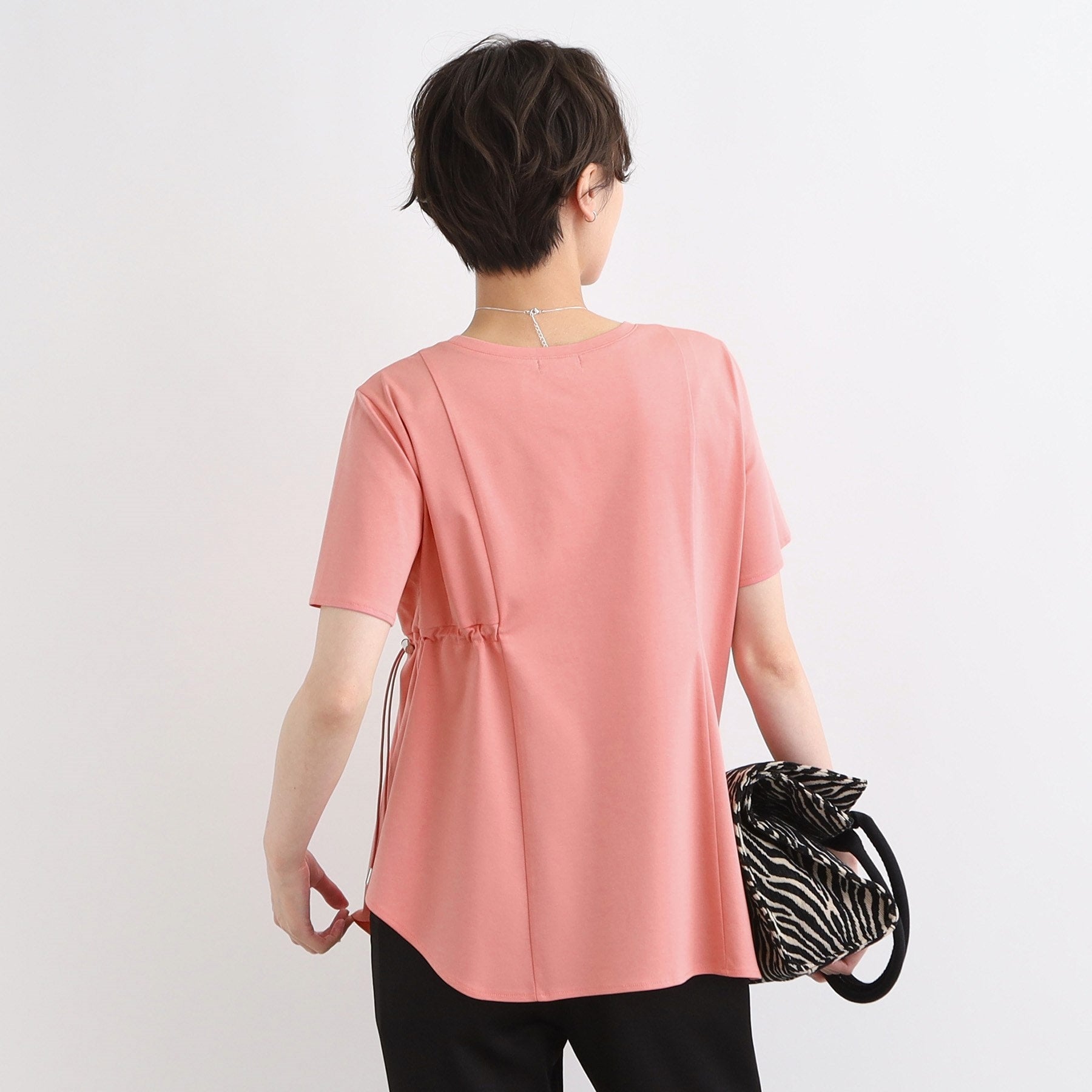 インディヴィ INDIVI 【洗える／トレンド】ドロストデザインTシャツ （ピンク(073)） ピンク(073)