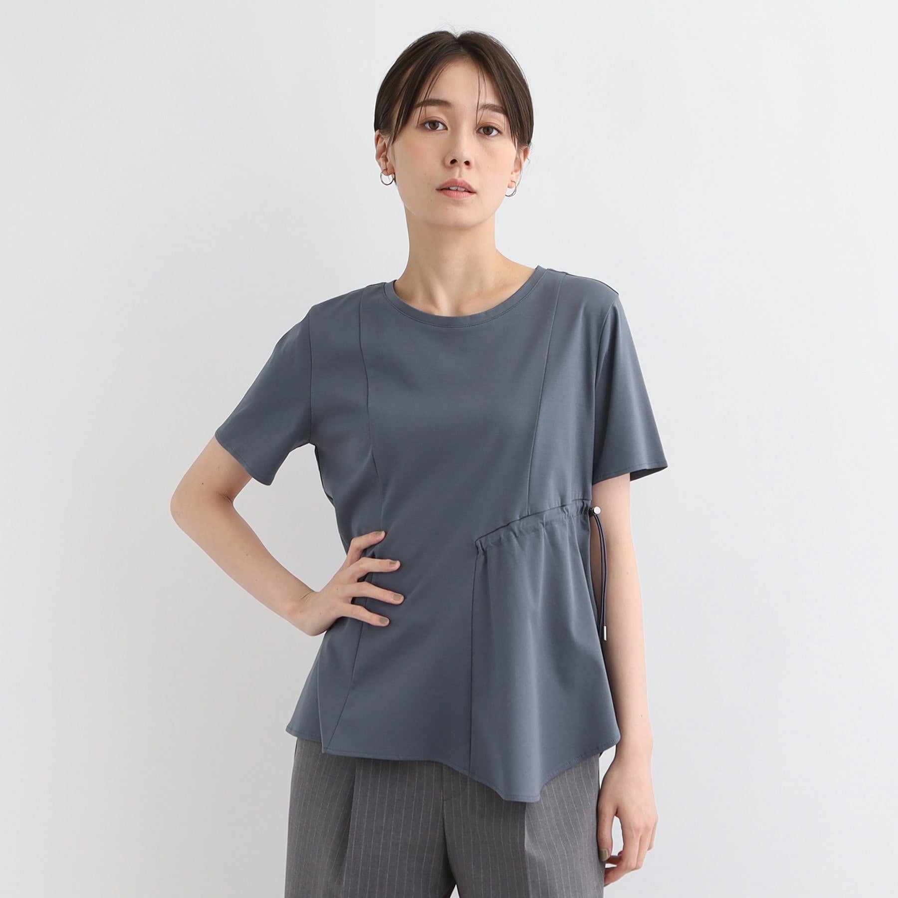 インディヴィ INDIVI 【洗える／トレンド】ドロストデザインTシャツ （ピンク(073)） ピンク(073)