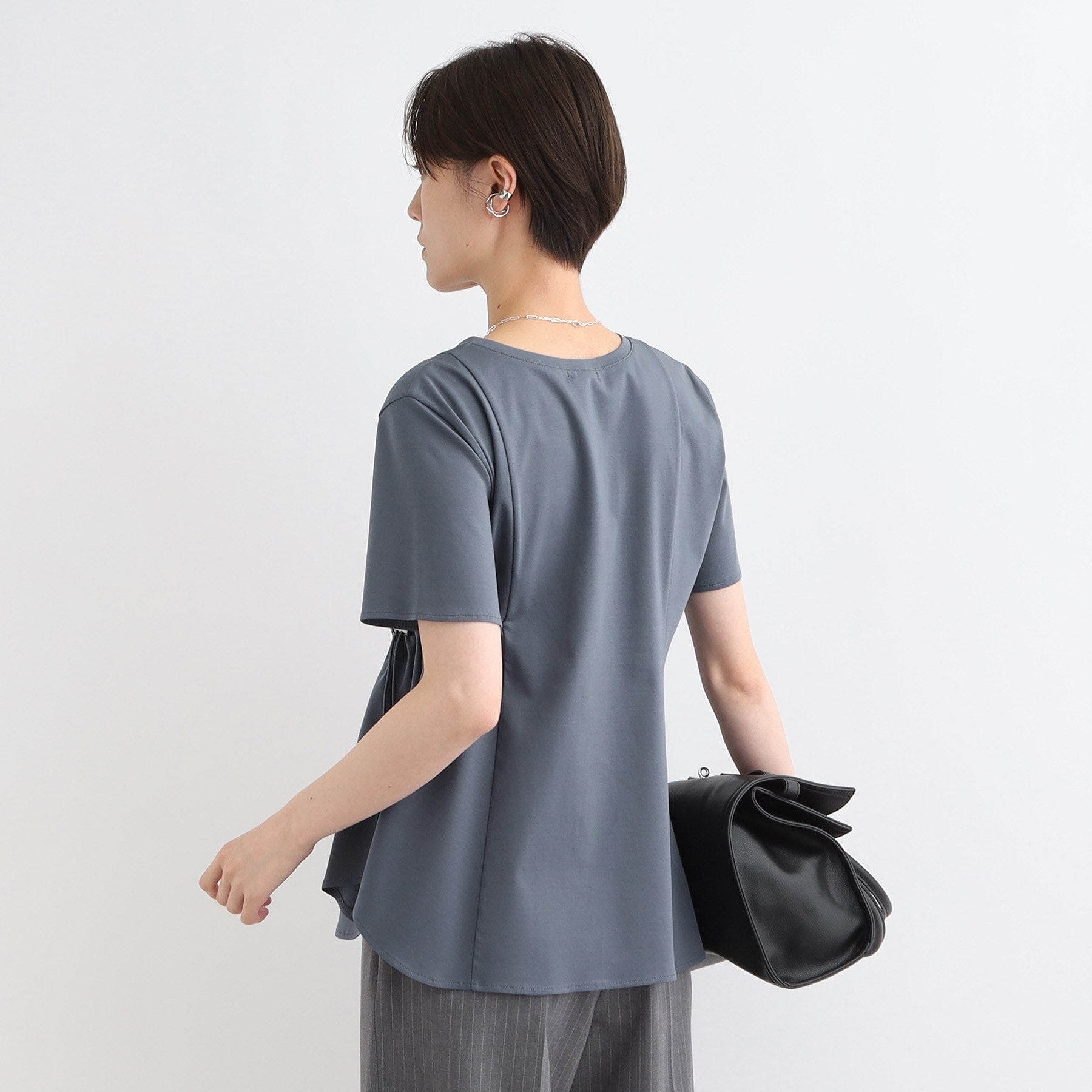 インディヴィ INDIVI 【洗える／トレンド】ドロストデザインTシャツ