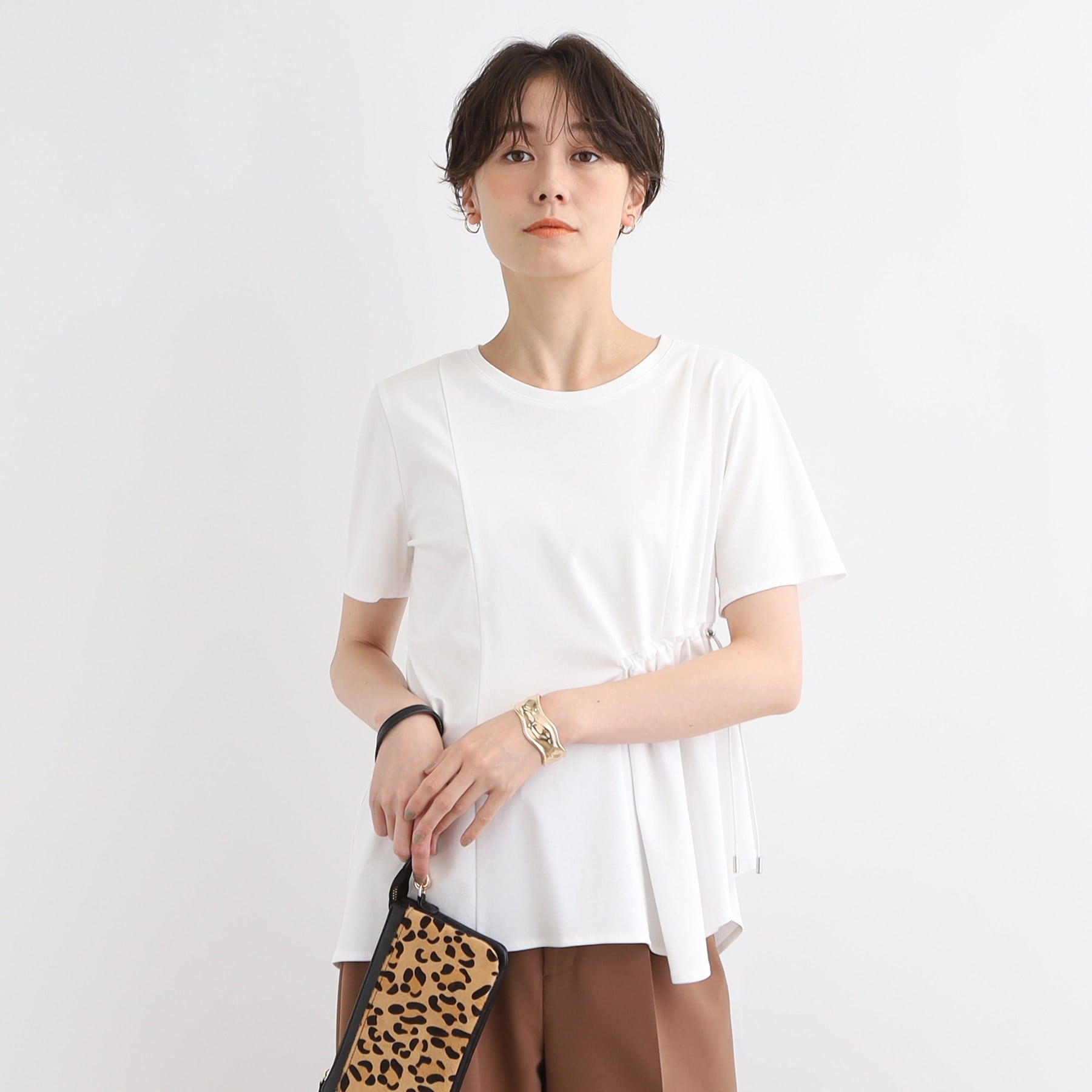 インディヴィ INDIVI 【洗える／トレンド】ドロストデザインTシャツ