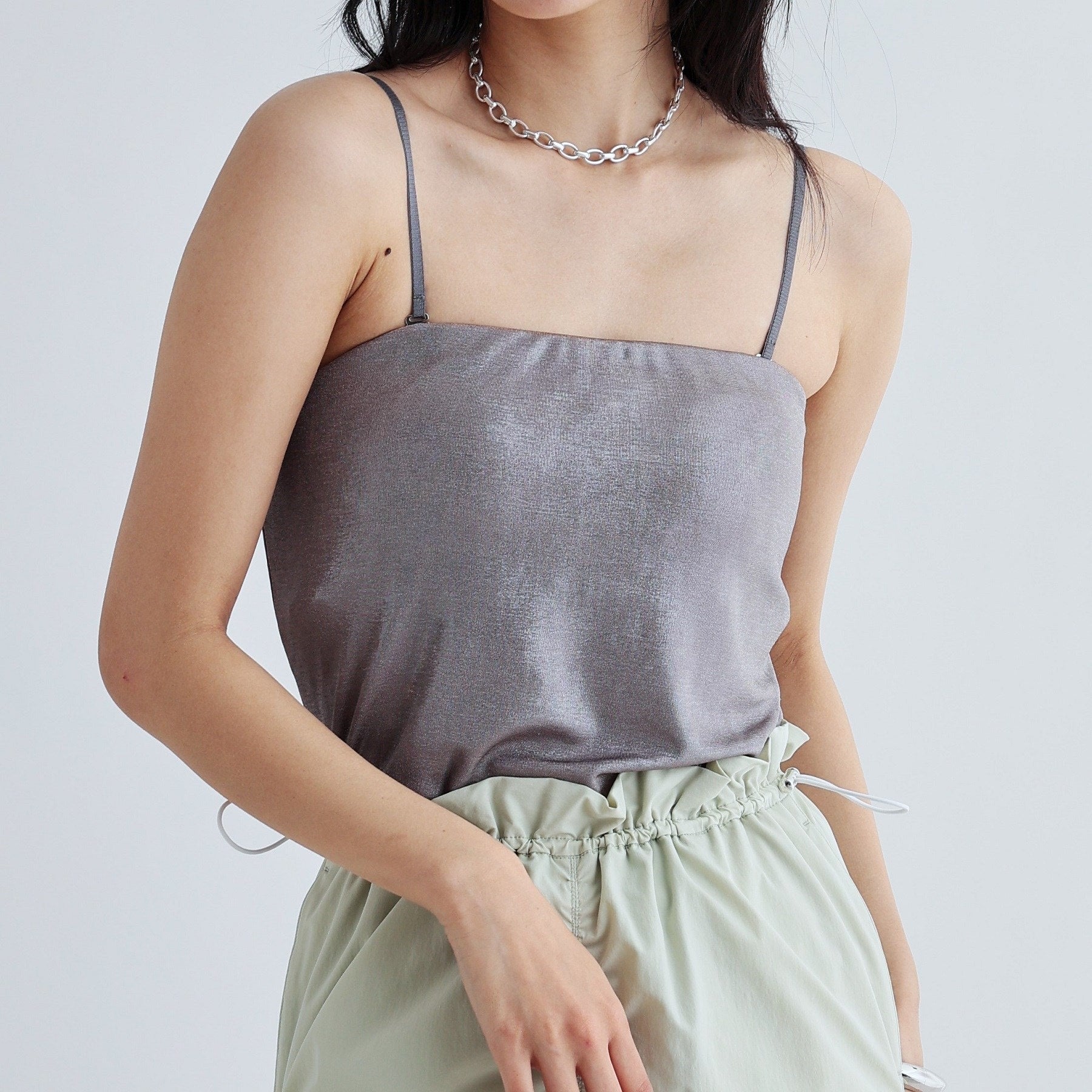 ギャレスト GALLEST シャイニーベアトップ（カップ付き） （ブラックシルバー(009)） ブラックシルバー(009)