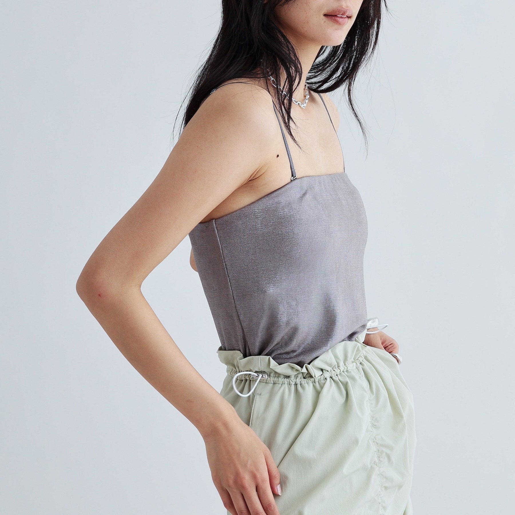 ギャレスト GALLEST シャイニーベアトップ（カップ付き） （ブラックシルバー(009)） ブラックシルバー(009)