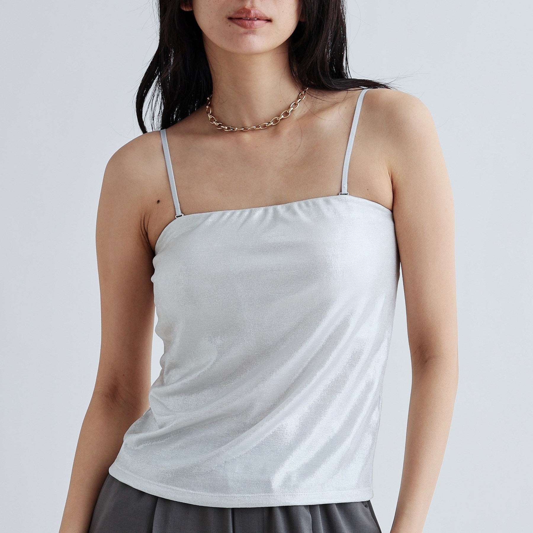 ギャレスト GALLEST シャイニーベアトップ（カップ付き） （ブラックシルバー(009)） ブラックシルバー(009)