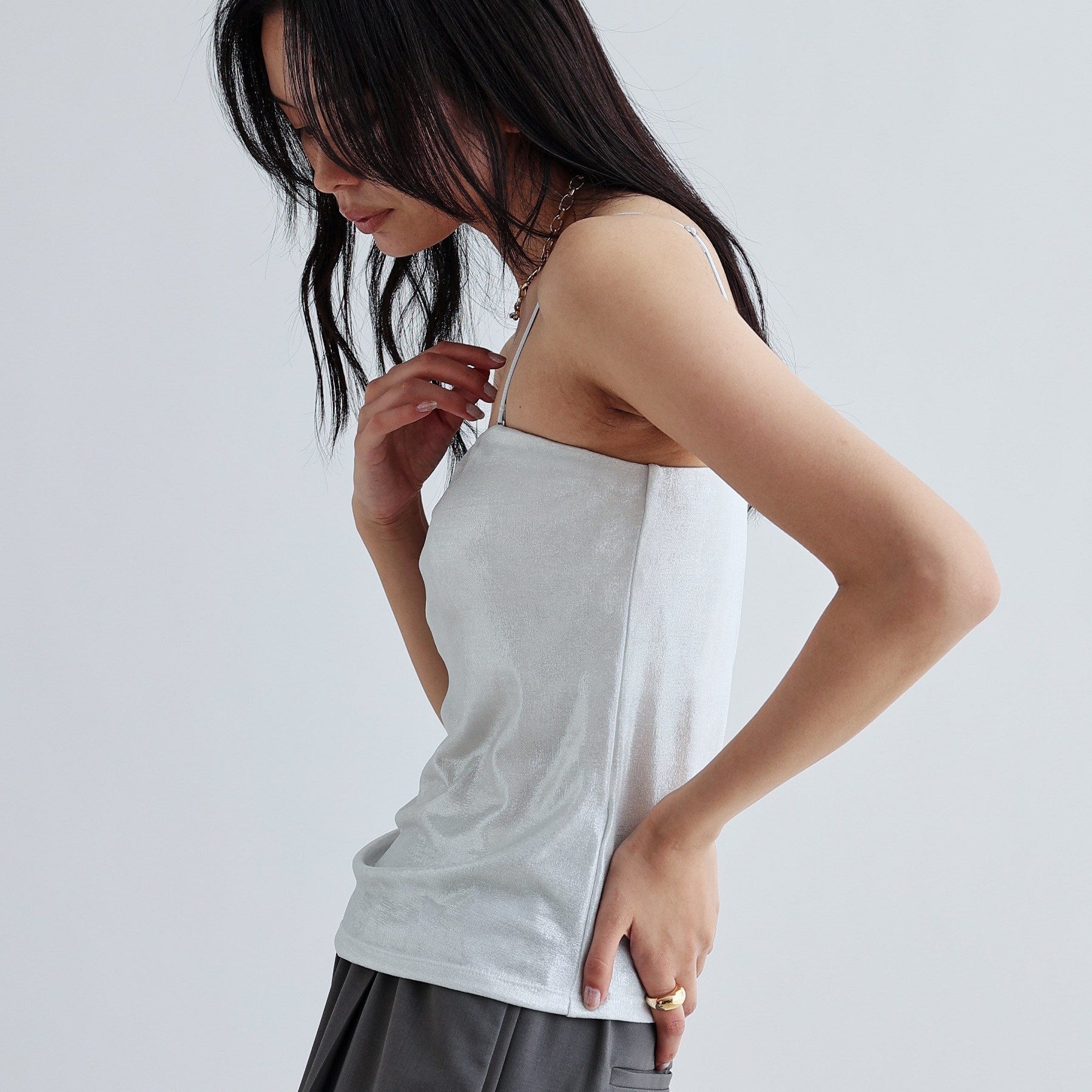 ギャレスト GALLEST シャイニーベアトップ（カップ付き） （ブラックシルバー(009)） ブラックシルバー(009)