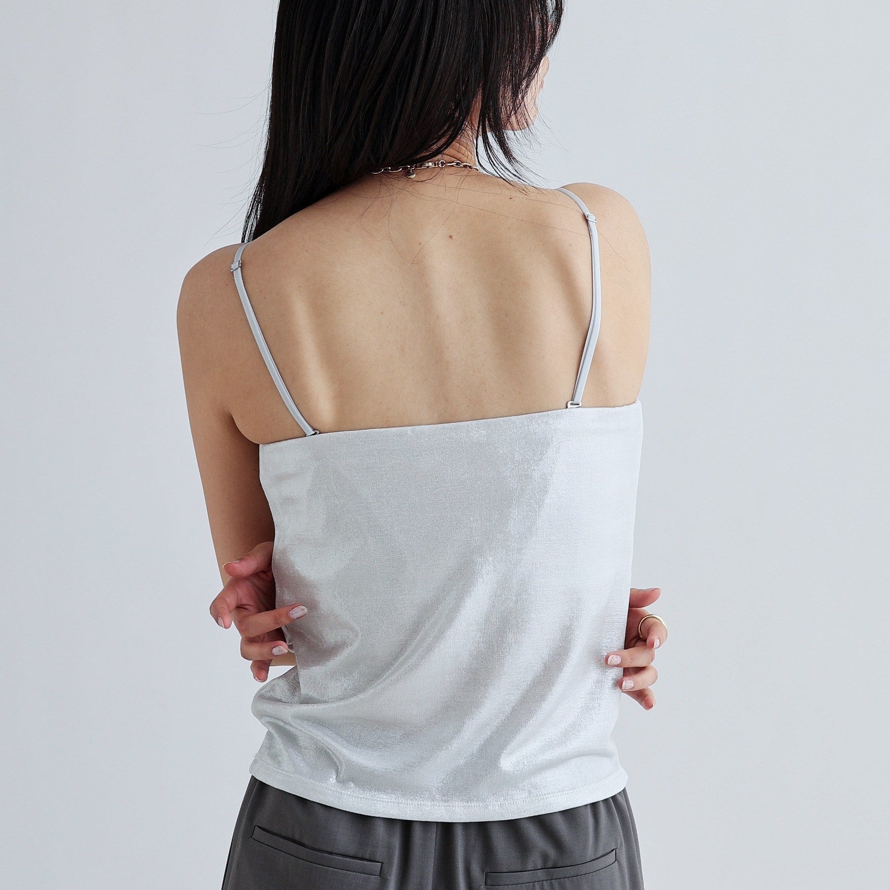 ギャレスト GALLEST シャイニーベアトップ（カップ付き） （ブラックシルバー(009)） ブラックシルバー(009)