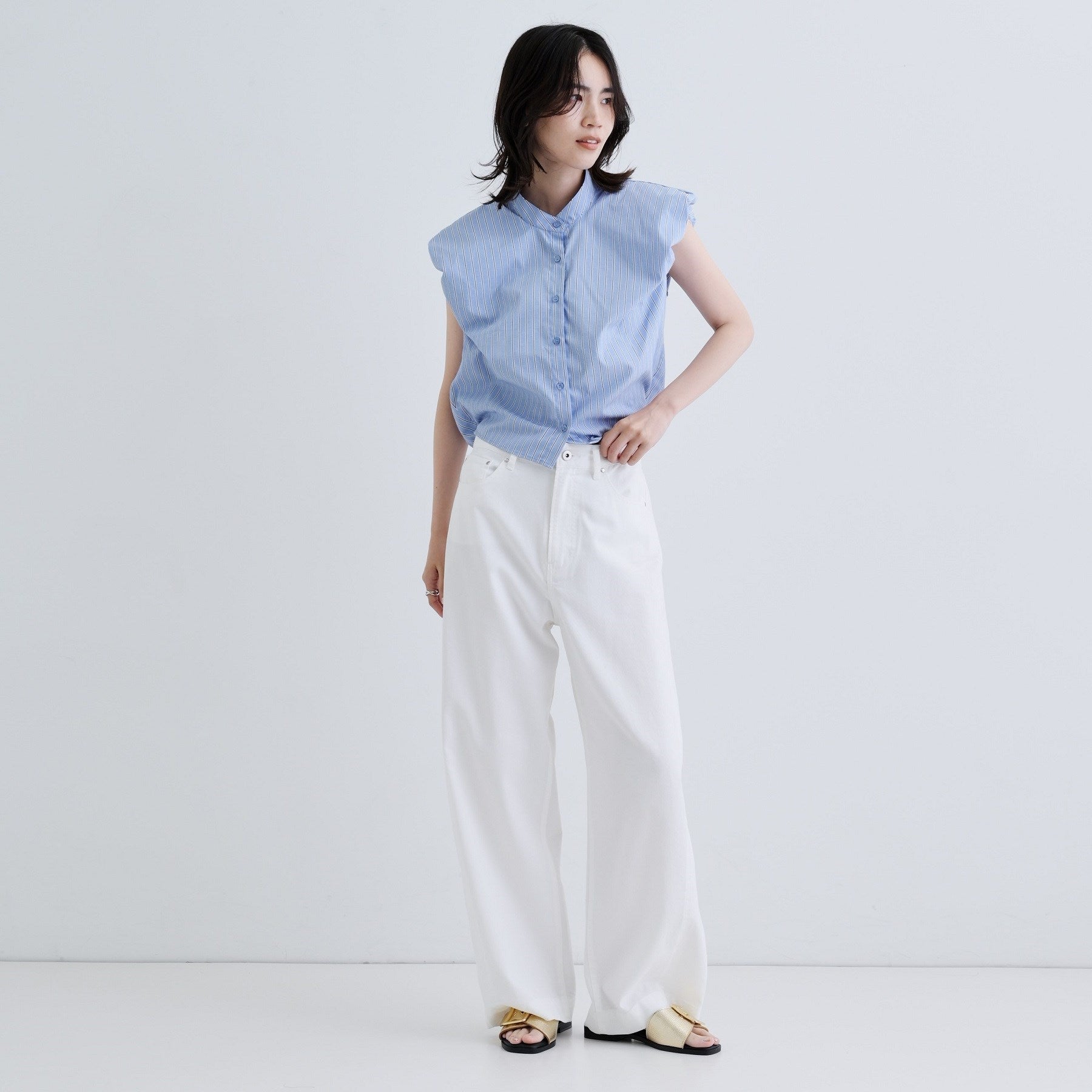 ギャレスト GALLEST 【一部店舗限定】ブロードパフショルブラウス （サックスブルー(390)） サックスブルー(390)