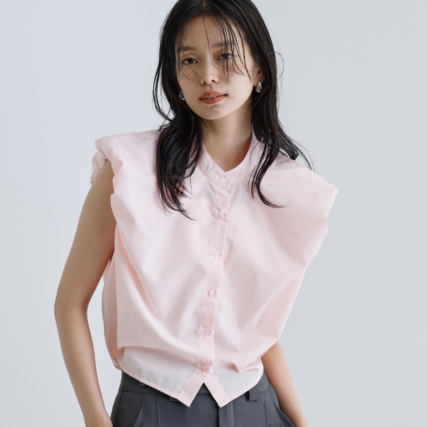 ギャレスト GALLEST 【一部店舗限定】ブロードパフショルブラウス （サックスブルー(390)） サックスブルー(390)