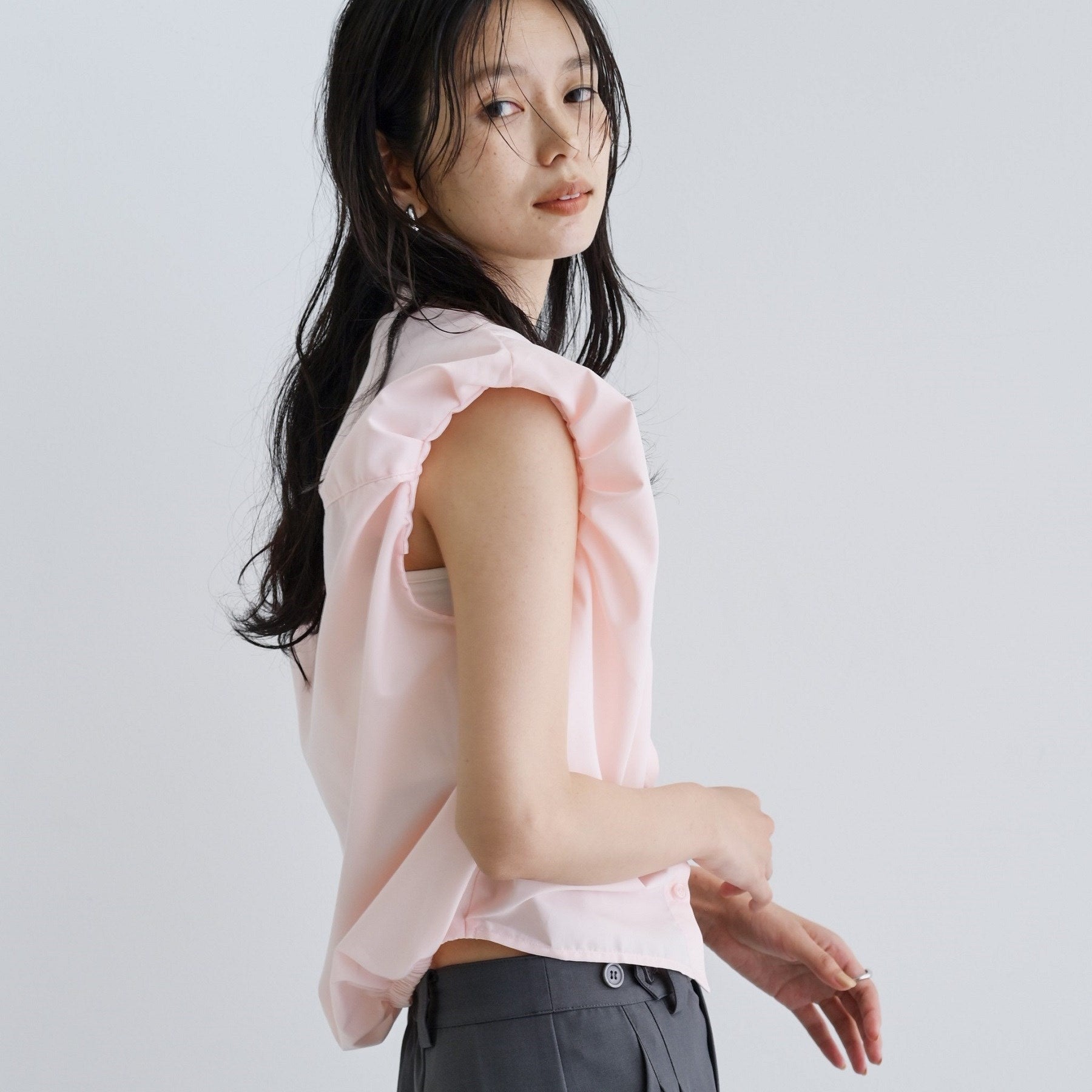 ギャレスト GALLEST 【一部店舗限定】ブロードパフショルブラウス （サックスブルー(390)） サックスブルー(390)