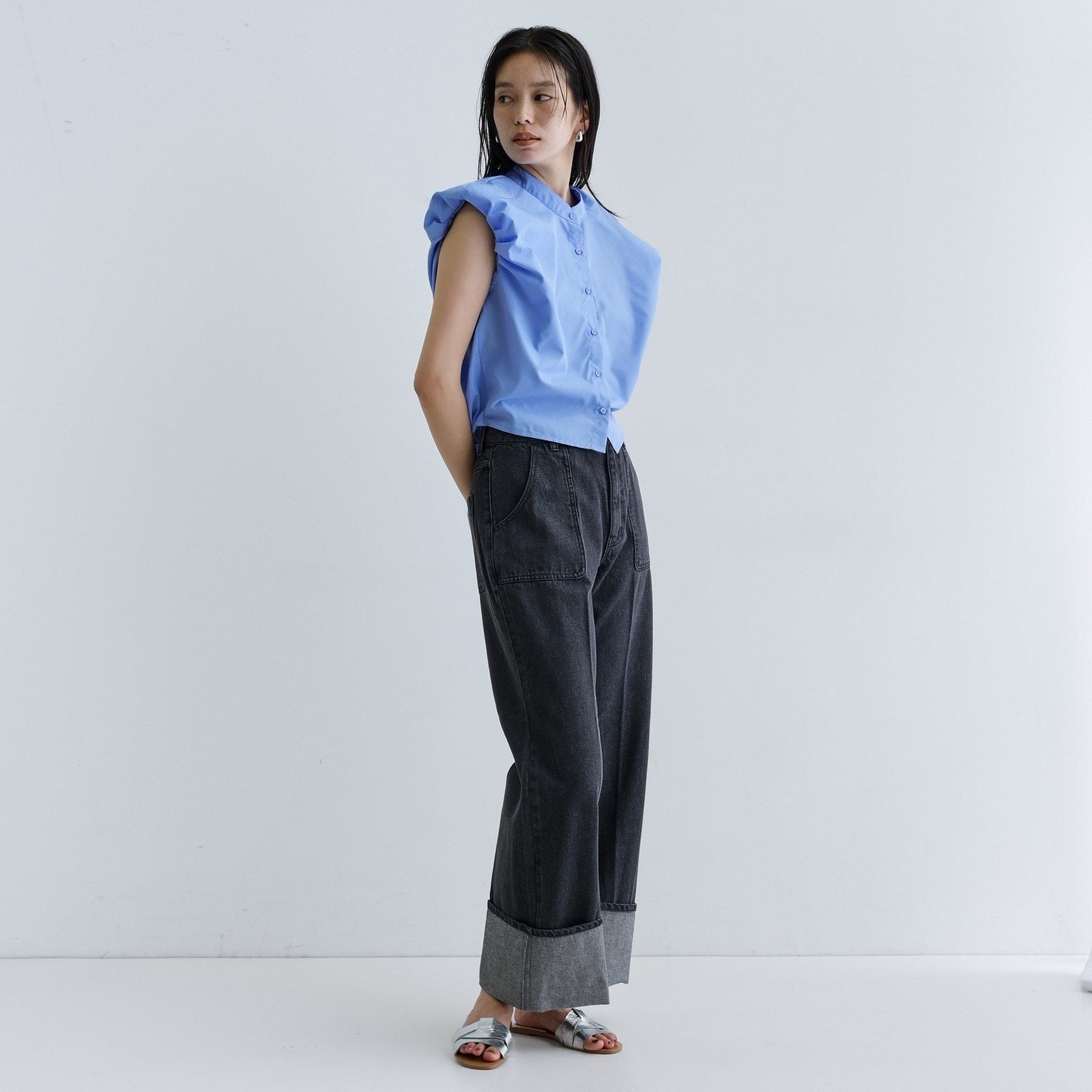 ギャレスト GALLEST 【一部店舗限定】ブロードパフショルブラウス （サックスブルー(390)） サックスブルー(390)