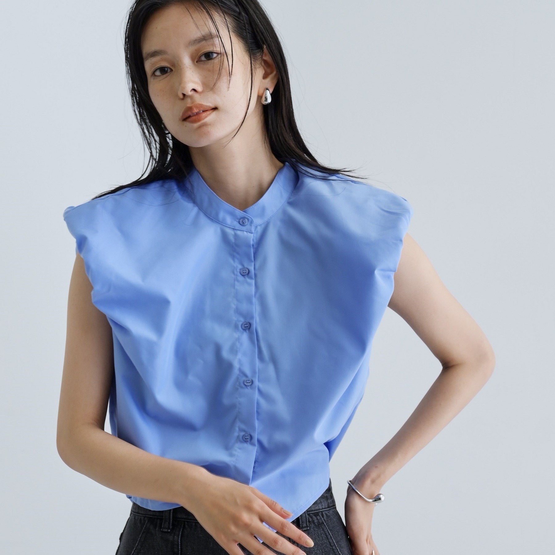 ギャレスト GALLEST 【一部店舗限定】ブロードパフショルブラウス （サックスブルー(390)） サックスブルー(390)