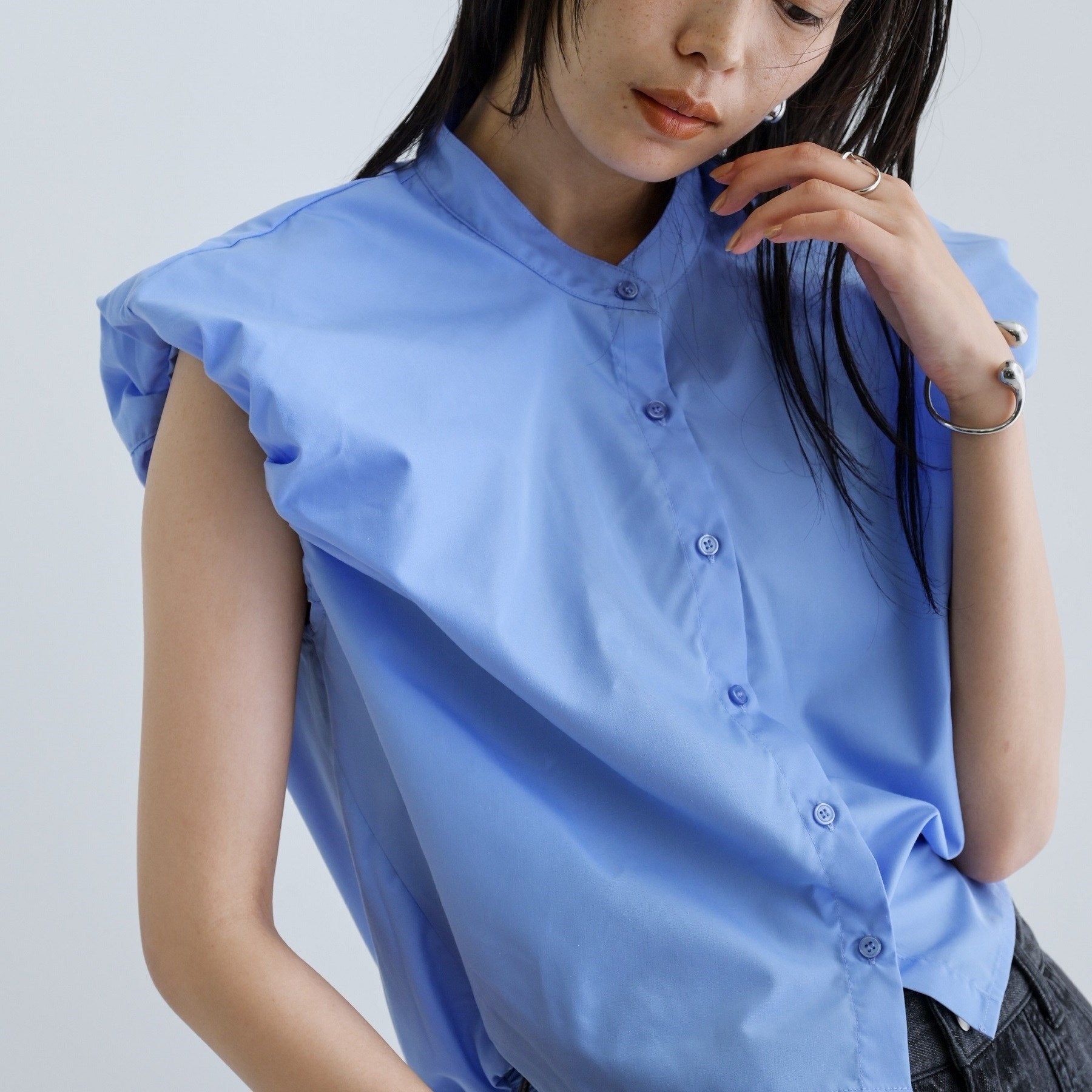 ギャレスト GALLEST 【一部店舗限定】ブロードパフショルブラウス （サックスブルー(390)） サックスブルー(390)