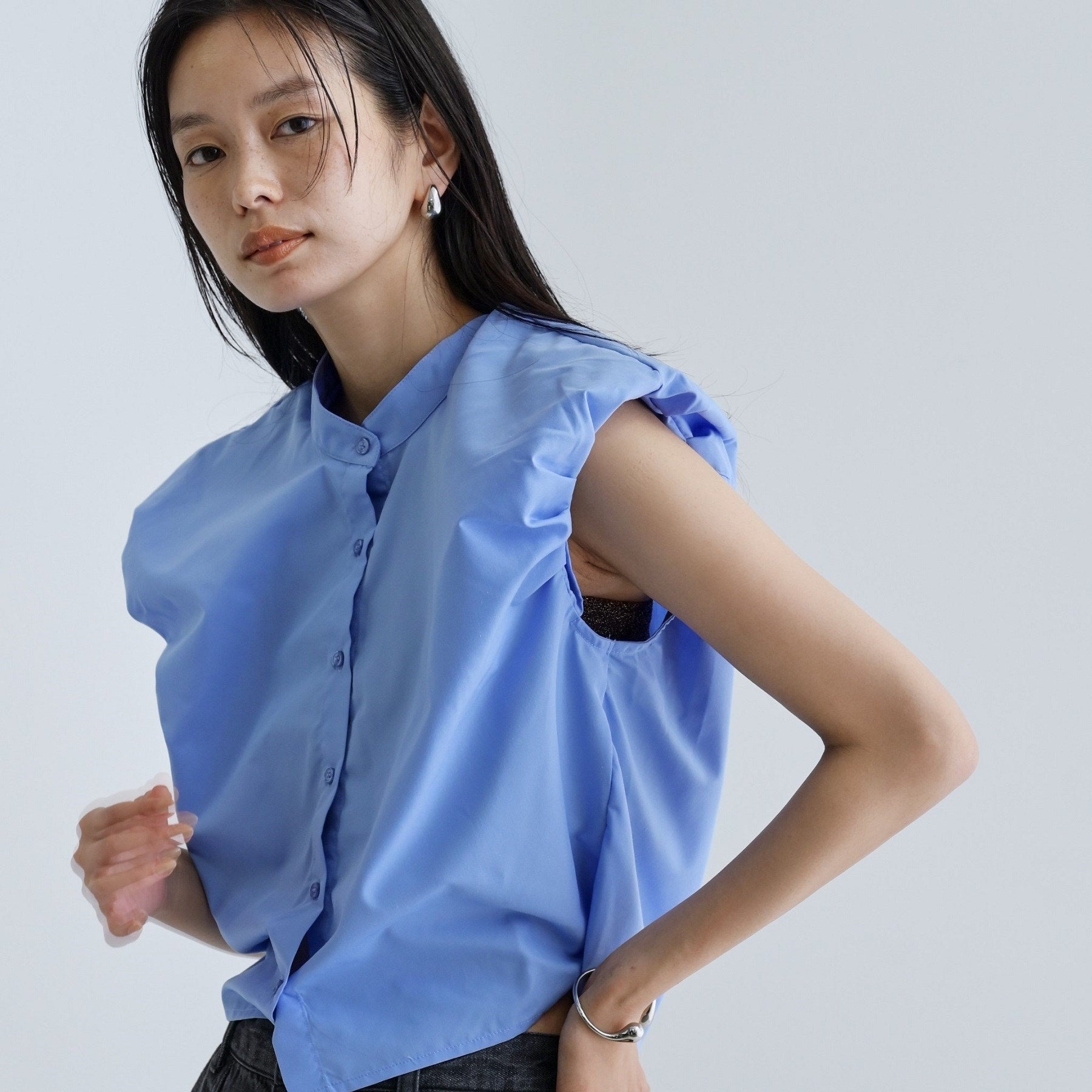 ギャレスト GALLEST 【一部店舗限定】ブロードパフショルブラウス （サックスブルー(390)） サックスブルー(390)