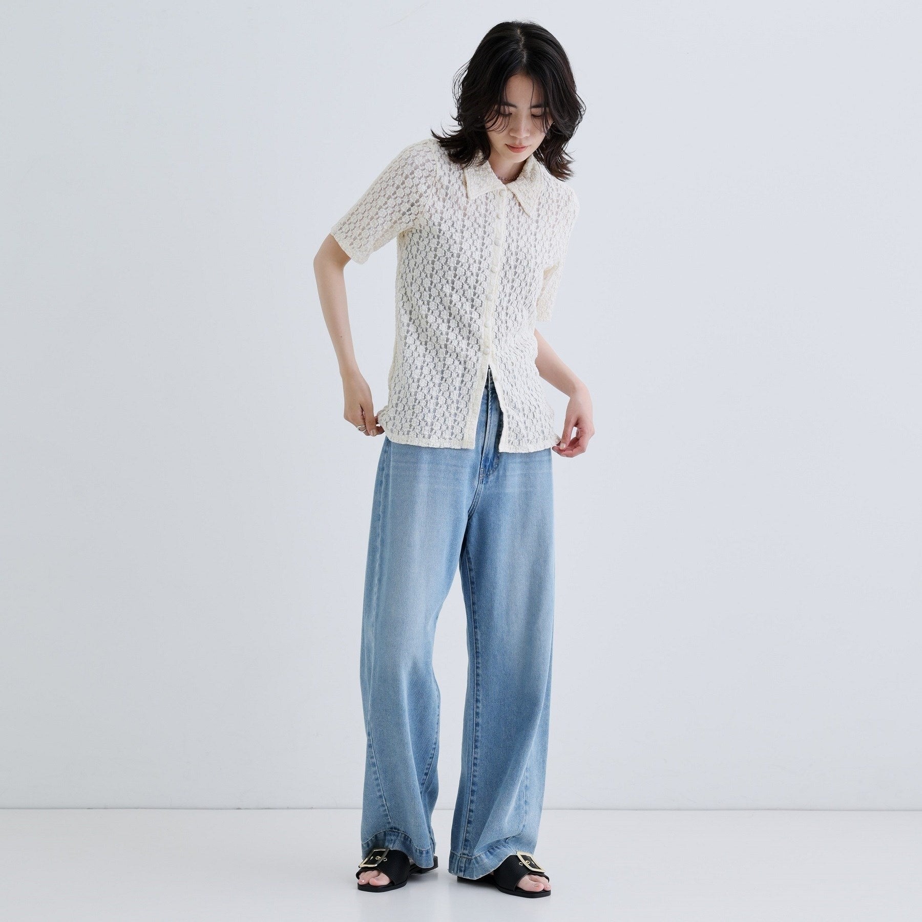 ギャレスト GALLEST 【一部店舗限定】カットレースポロ （アイボリー(004)） アイボリー(004)