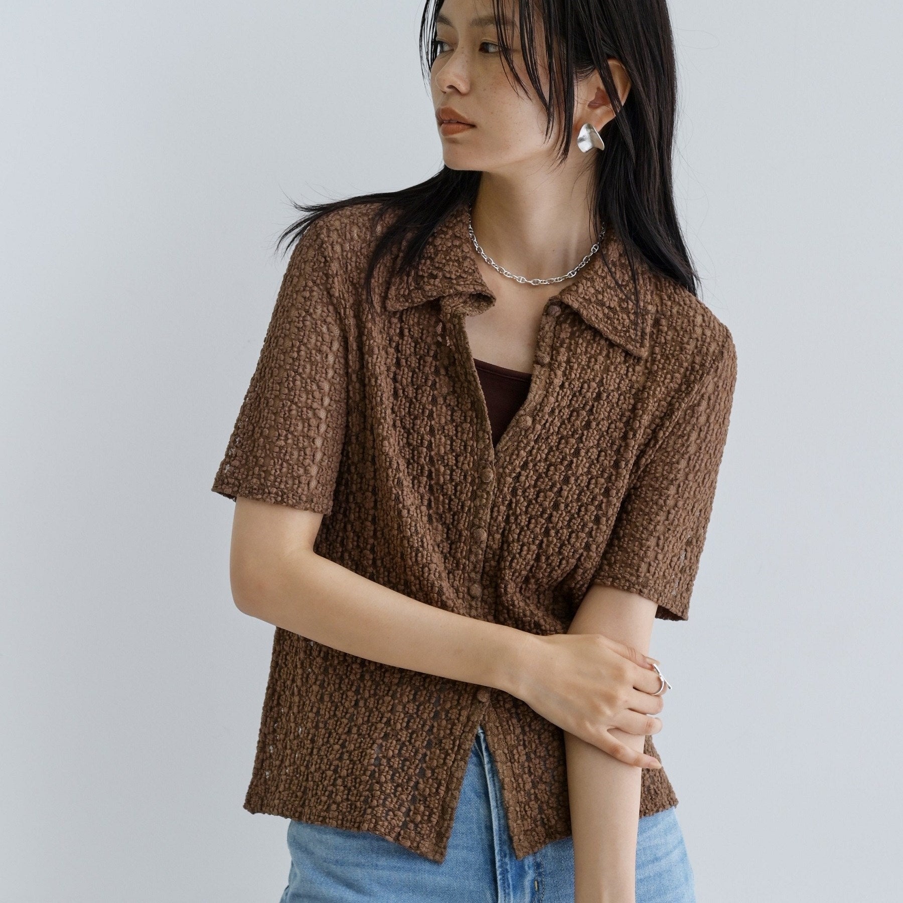 ギャレスト GALLEST 【一部店舗限定】カットレースポロ （ブラウン(044)） ブラウン(044)