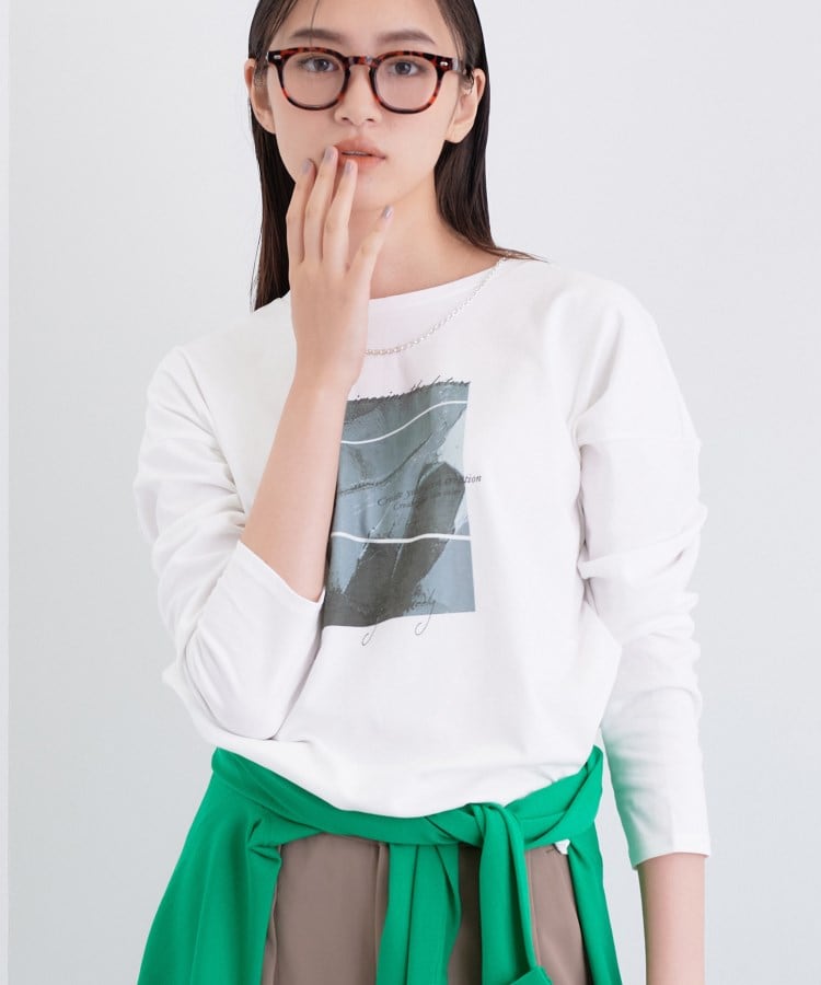 インディヴィ INDIVI 【接触冷感／UVケア】プリントフォトロングTシャツ （ホワイト(001)） ホワイト(001)