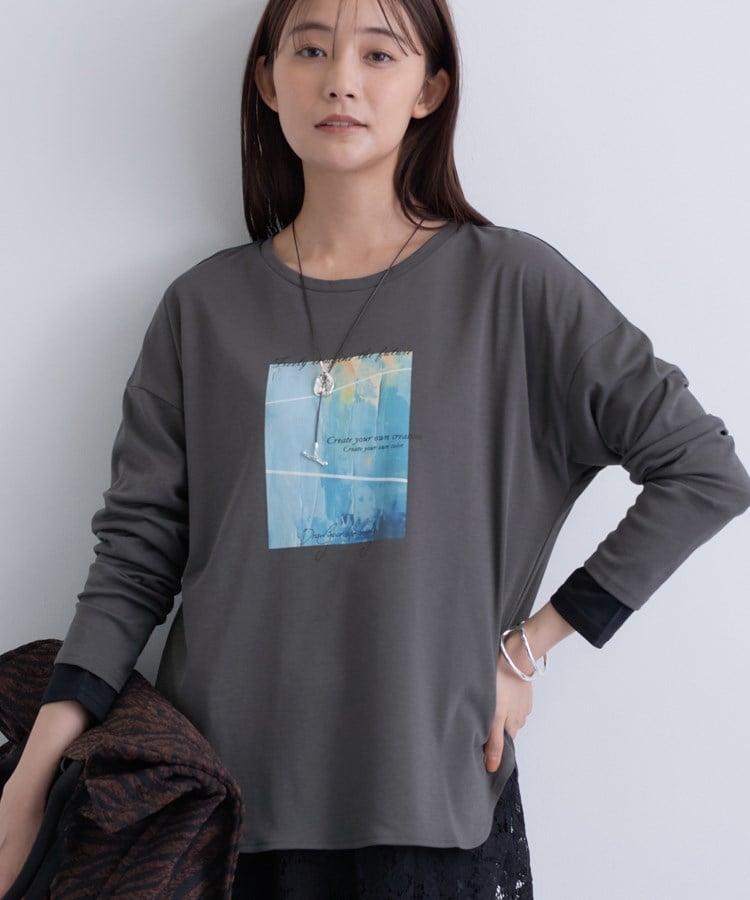 インディヴィ INDIVI 【接触冷感／UVケア】プリントフォトロングTシャツ （ホワイト(001)） ホワイト(001)