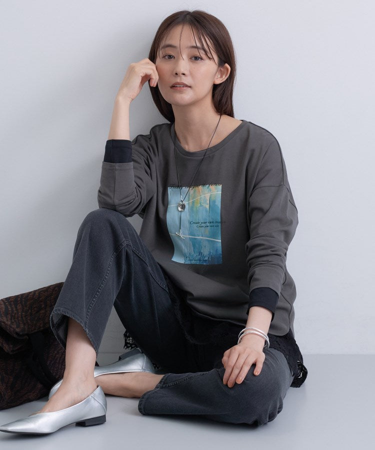 インディヴィ INDIVI 【接触冷感／UVケア】プリントフォトロングTシャツ （ホワイト(001)） ホワイト(001)