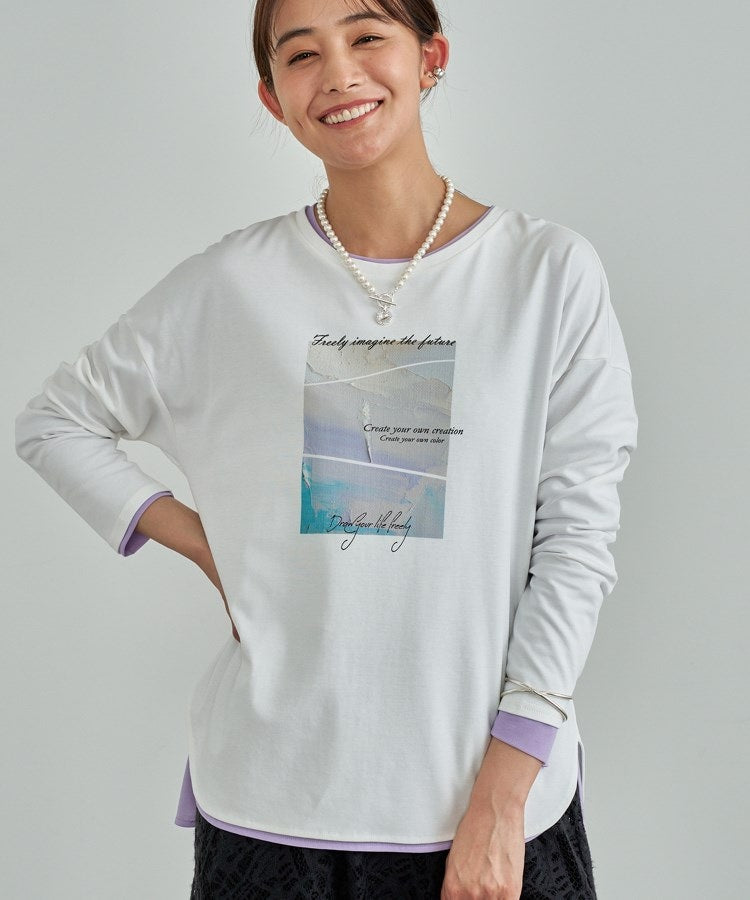 インディヴィ INDIVI 【接触冷感／UVケア】プリントフォトロングTシャツ （ホワイト(001)） ホワイト(001)