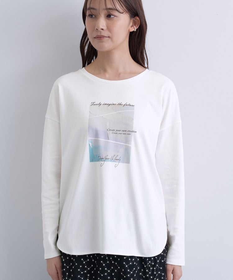 インディヴィ INDIVI 【接触冷感／UVケア】プリントフォトロングTシャツ （ホワイト(001)） ホワイト(001)