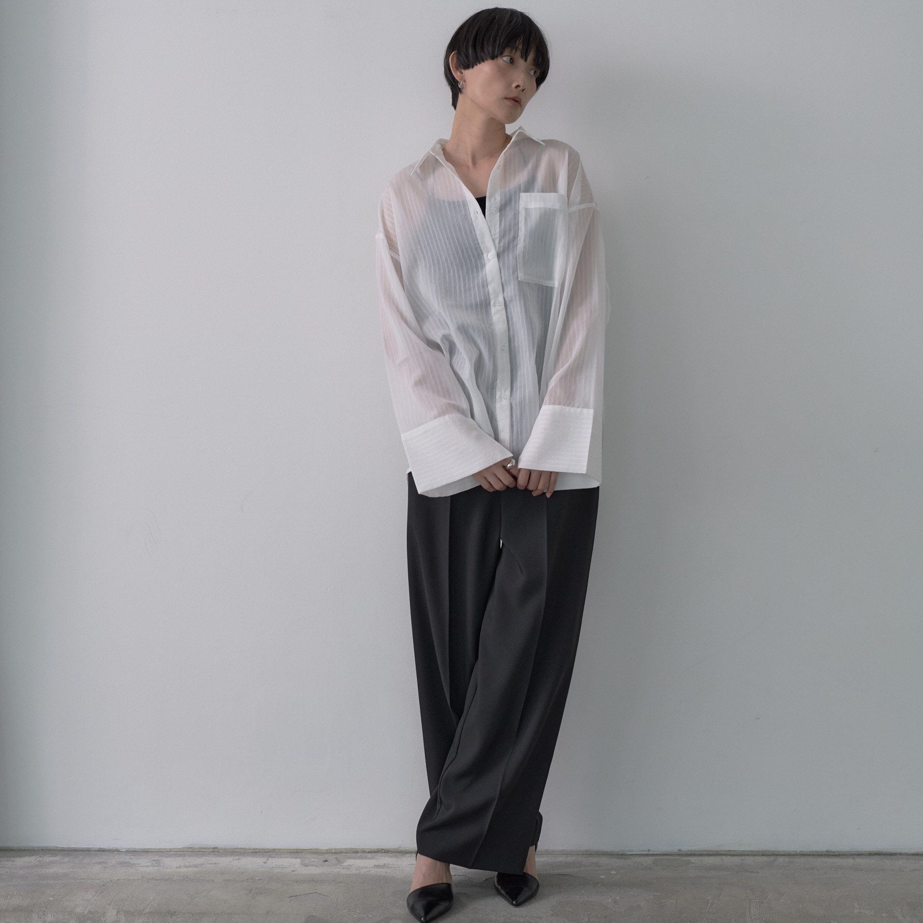 ギャレスト GALLEST ワイドカフスシアーストライプシャツ （ブルー(091)） ブルー(091)