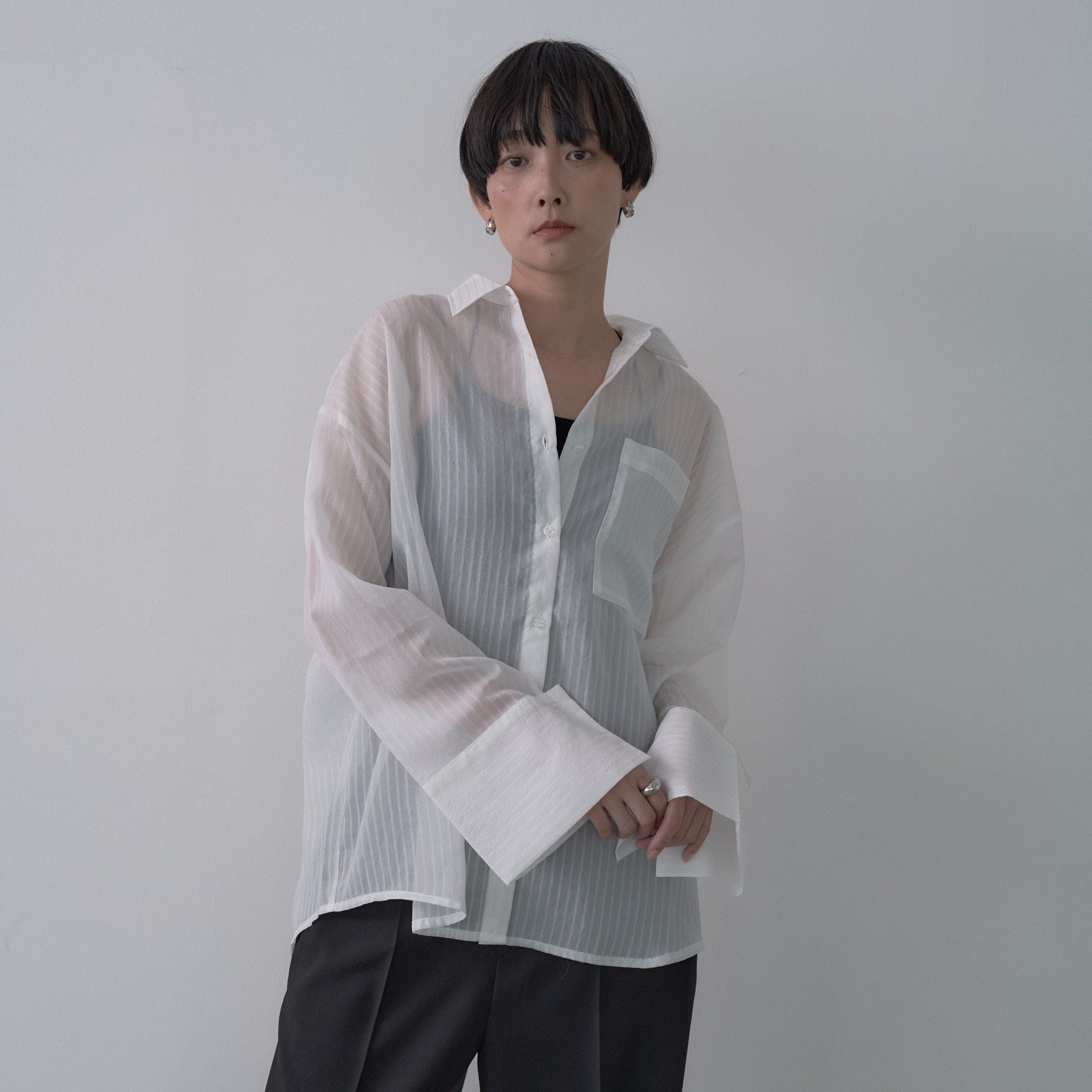 ギャレスト GALLEST ワイドカフスシアーストライプシャツ （ブルー(091)） ブルー(091)
