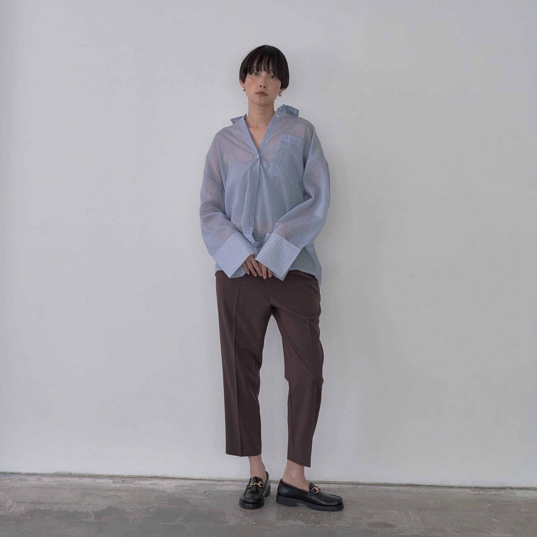 ギャレスト GALLEST ワイドカフスシアーストライプシャツ （ブルー(091)） ブルー(091)