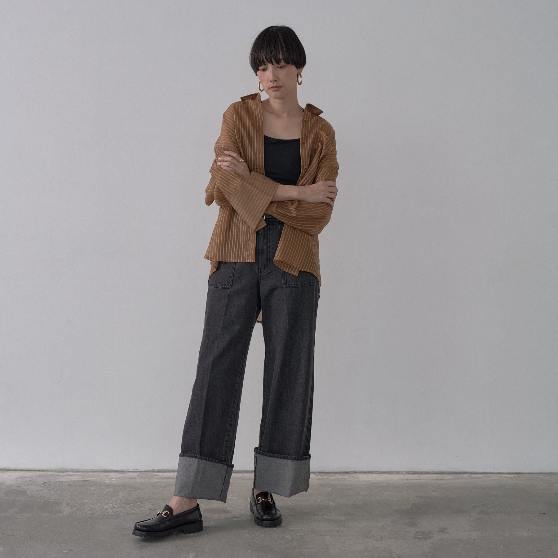 ギャレスト GALLEST ワイドカフスシアーストライプシャツ （ブルー(091)） ブルー(091)