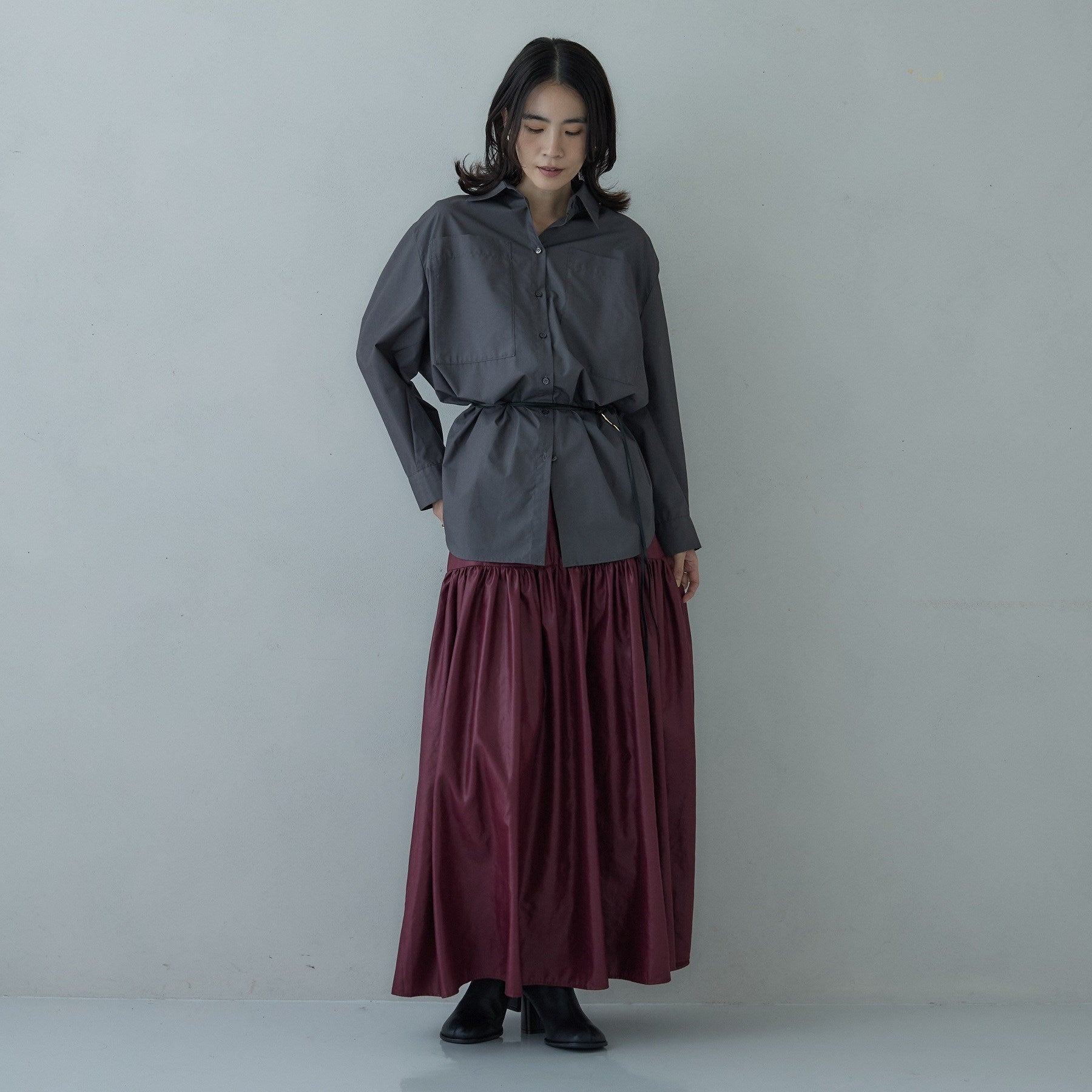 ギャレスト GALLEST レザーライクマキシスカート （ボルドー(064)） ボルドー(064)