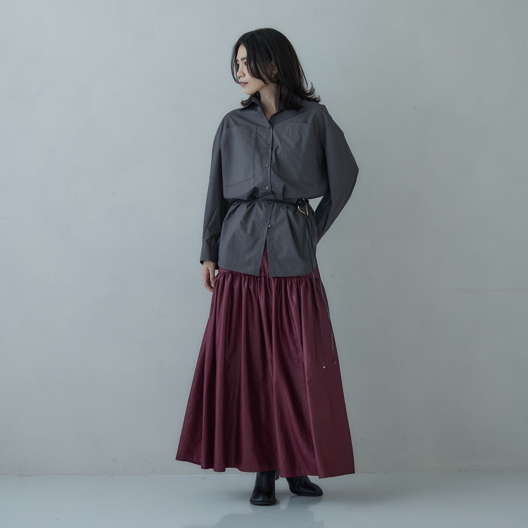 ギャレスト GALLEST レザーライクマキシスカート （ボルドー(064)） ボルドー(064)