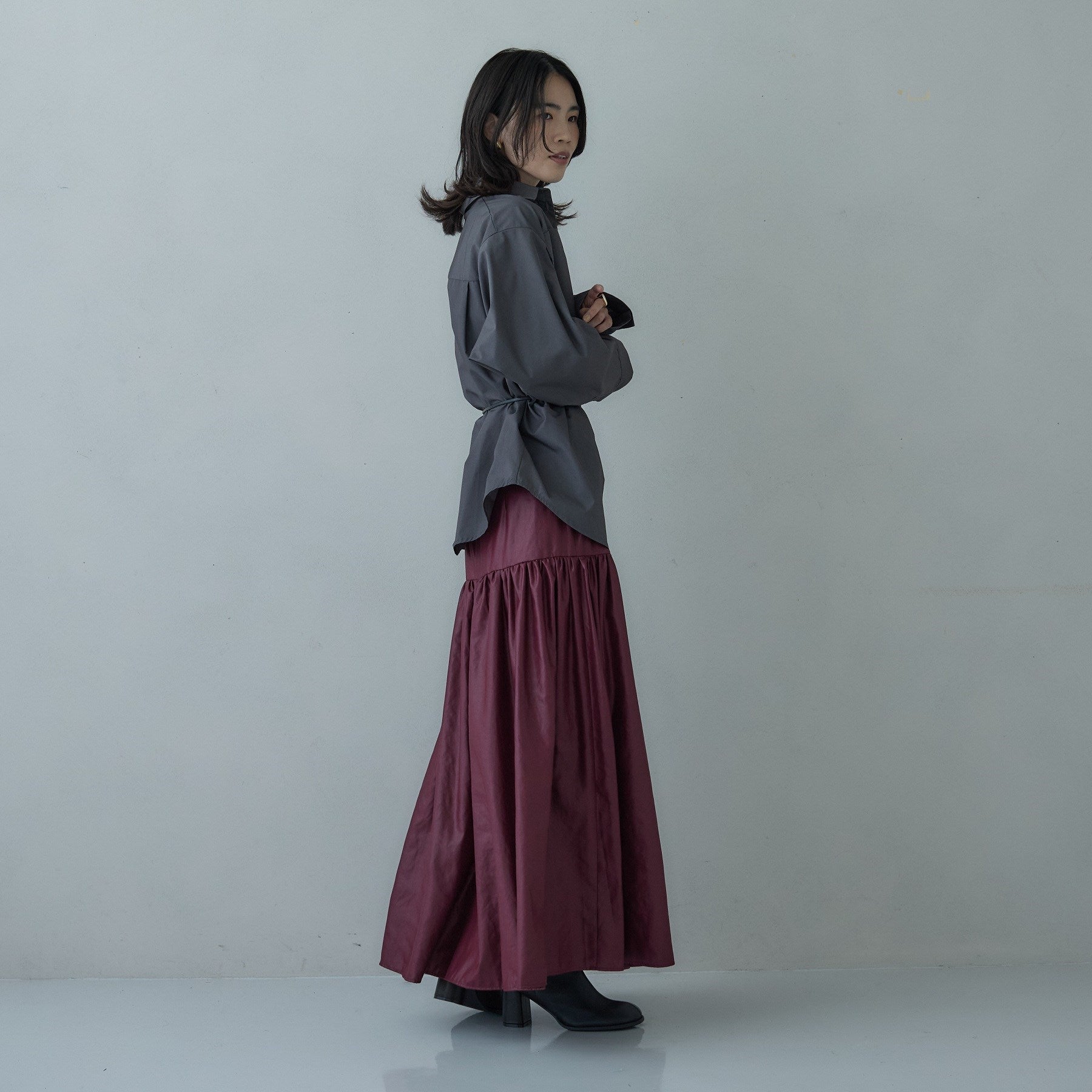 ギャレスト GALLEST レザーライクマキシスカート （ボルドー(064)） ボルドー(064)