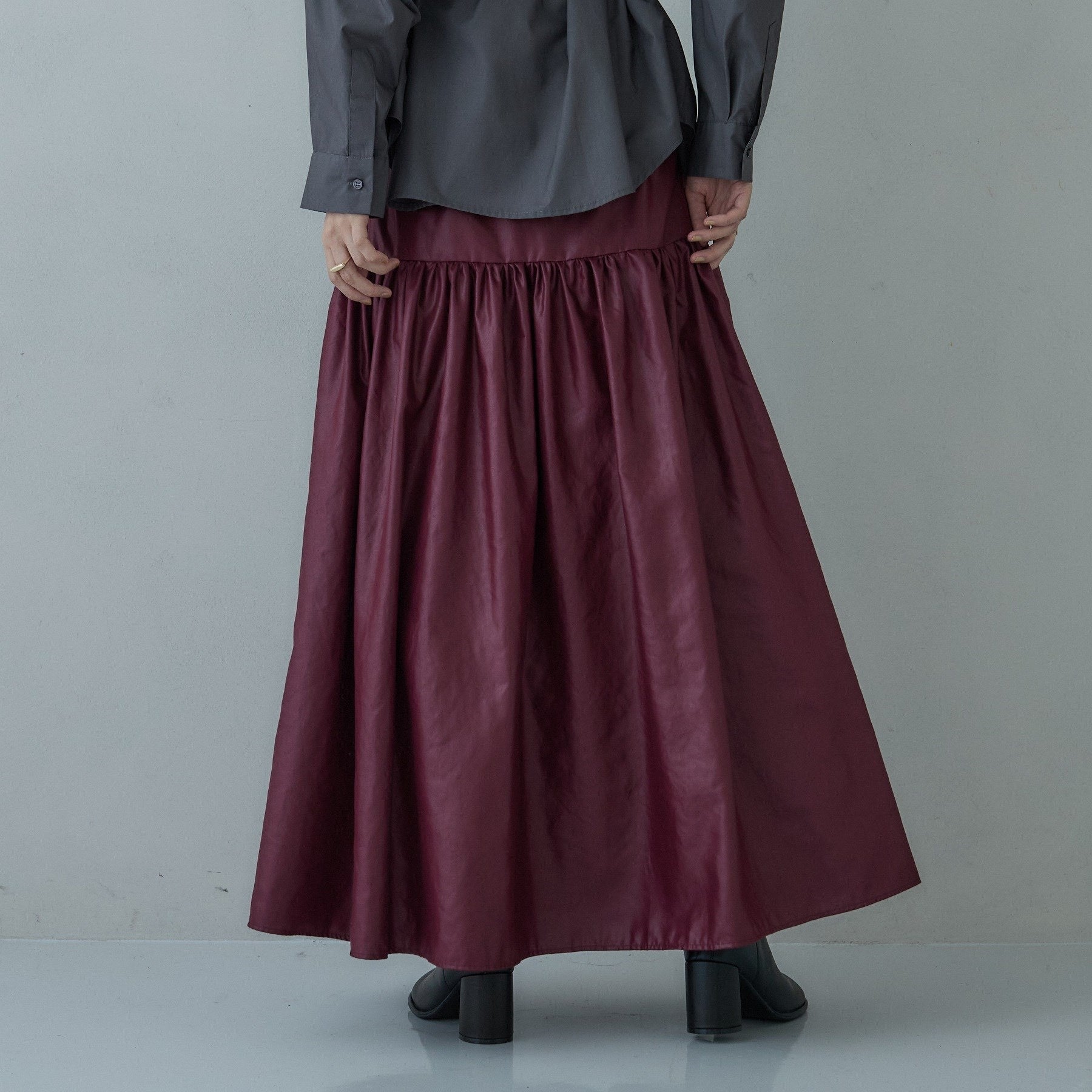ギャレスト GALLEST レザーライクマキシスカート （ボルドー(064)） ボルドー(064)