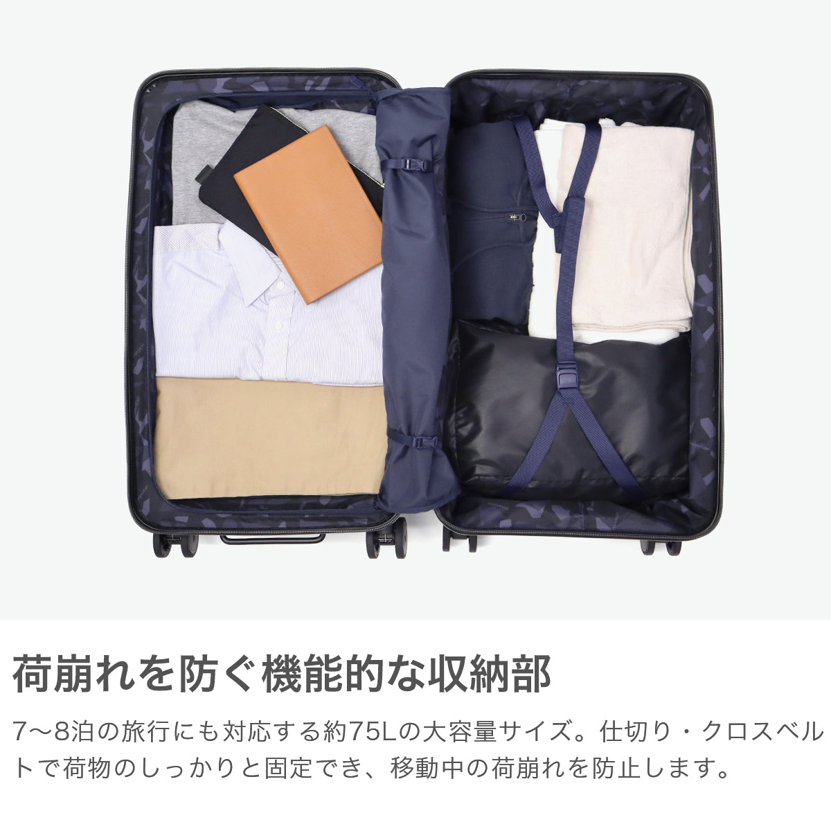 イノベーター innovator 正規品2年保証 スーツケース Mサイズ 軽量 静音 キャリーケース ストッパー付き マット ブランド 大きめ 7泊 8泊 Extreme Journey 75L Middle INV650DOR（BlueShadow） BlueShadow