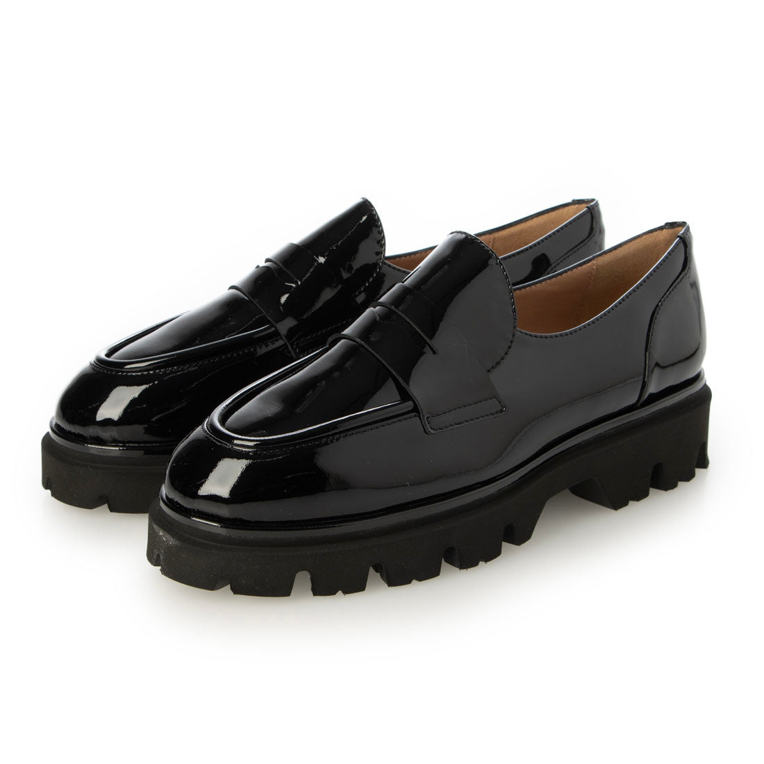 インターショシュール INTER-CHAUSSURES ラウンドトウタンクソールローファー （ブラックエナメル） ブラックエナメル