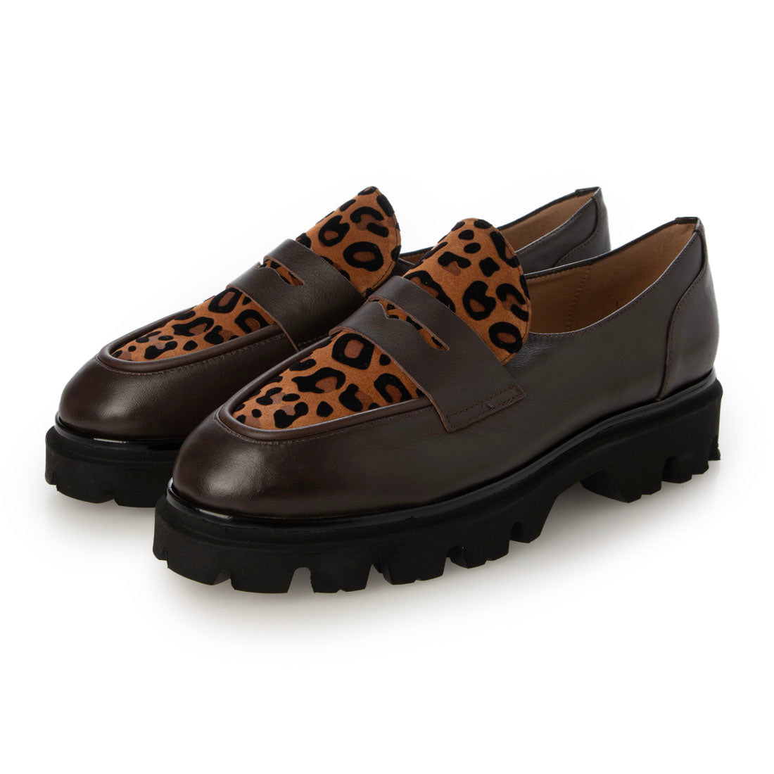 インターショシュール INTER-CHAUSSURES ラウンドトウタンクソールローファー （ブラウンコンビ） ブラウンコンビ