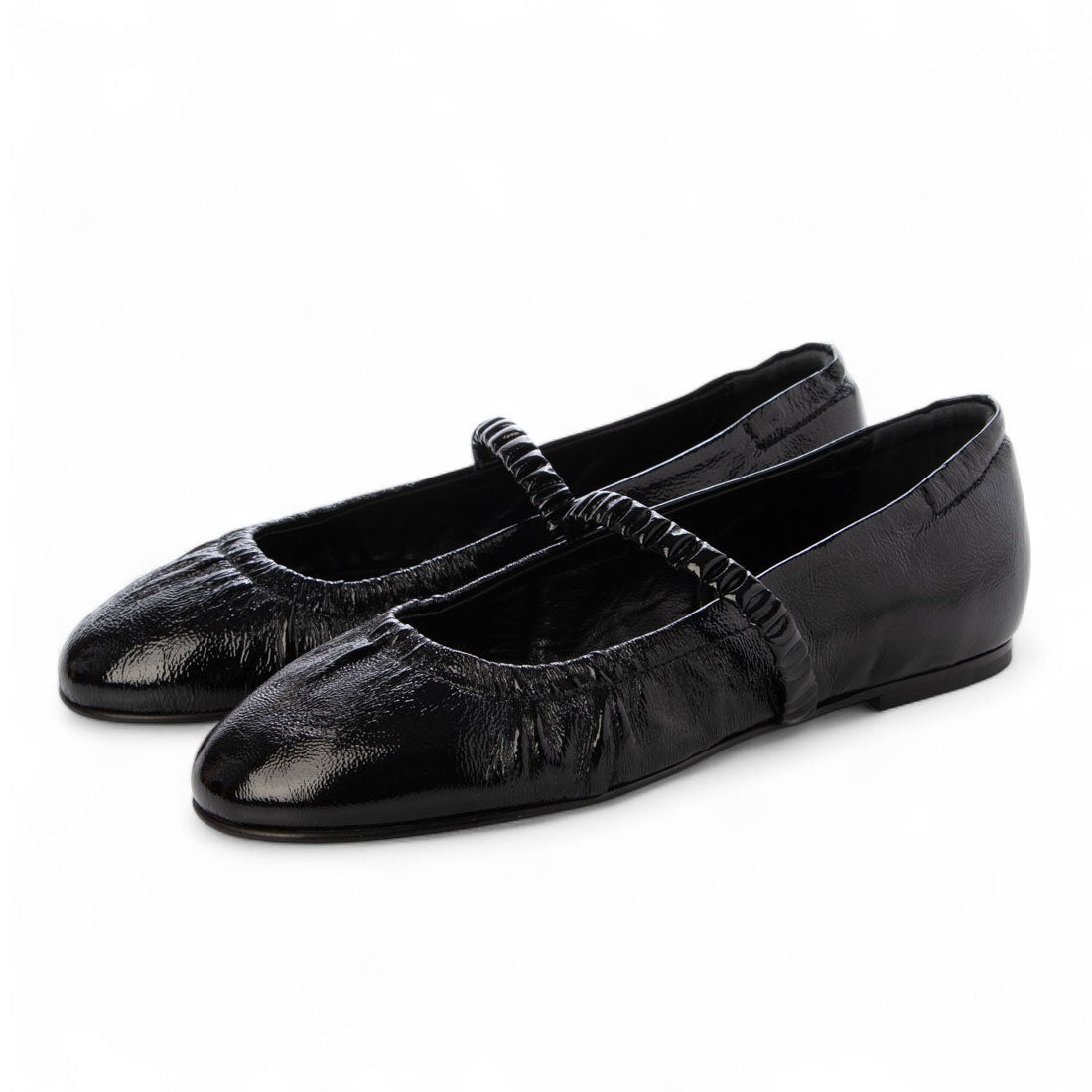 インターショシュール INTER-CHAUSSURES ラウンドトウギャザーバレエシューズ （ブラックエナメル） ブラックエナメル