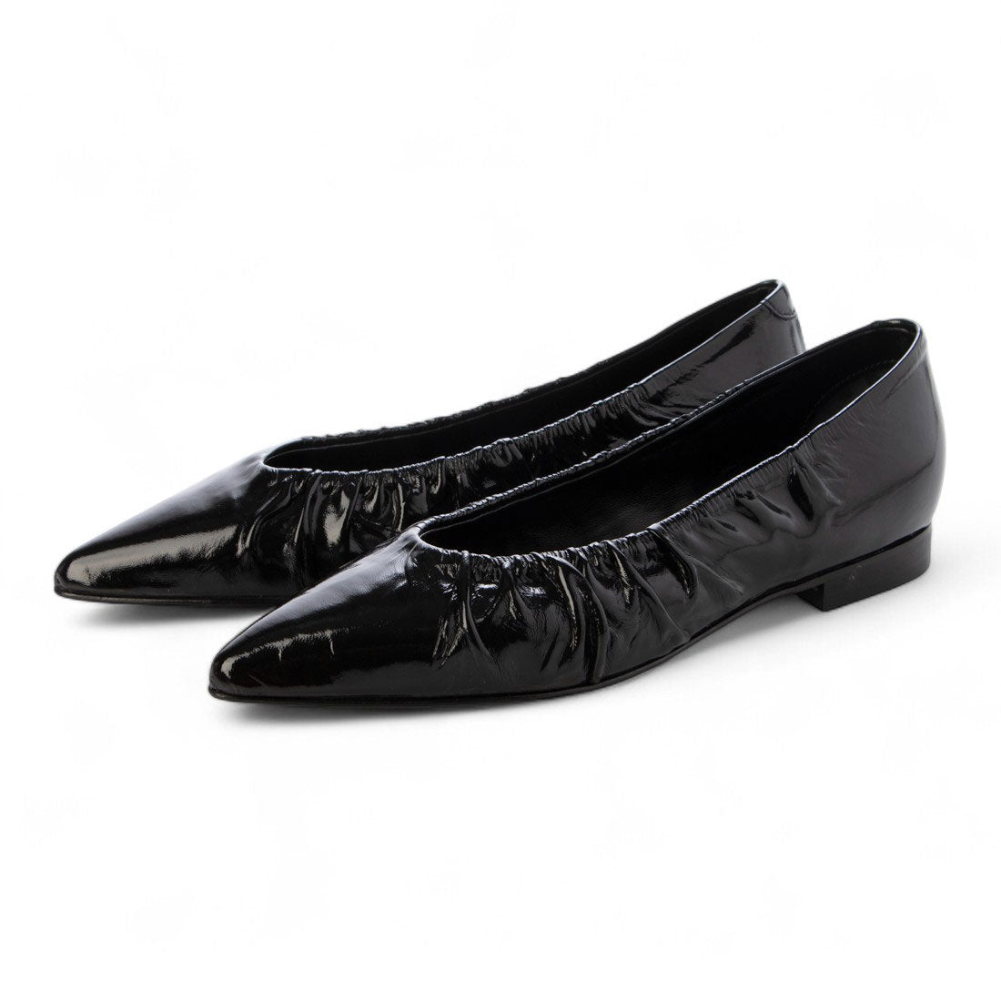 インターショシュール INTER-CHAUSSURES ポインテッドトウギャザーパンプス （ブラックエナメル） ブラックエナメル