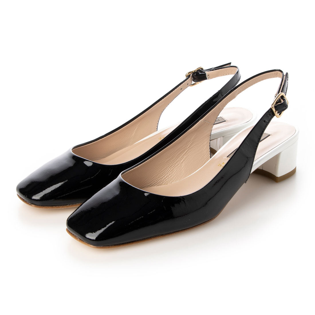 インターショシュール INTER-CHAUSSURES スクエアバックバンドバイカラーパンプス,ブラックコンビ