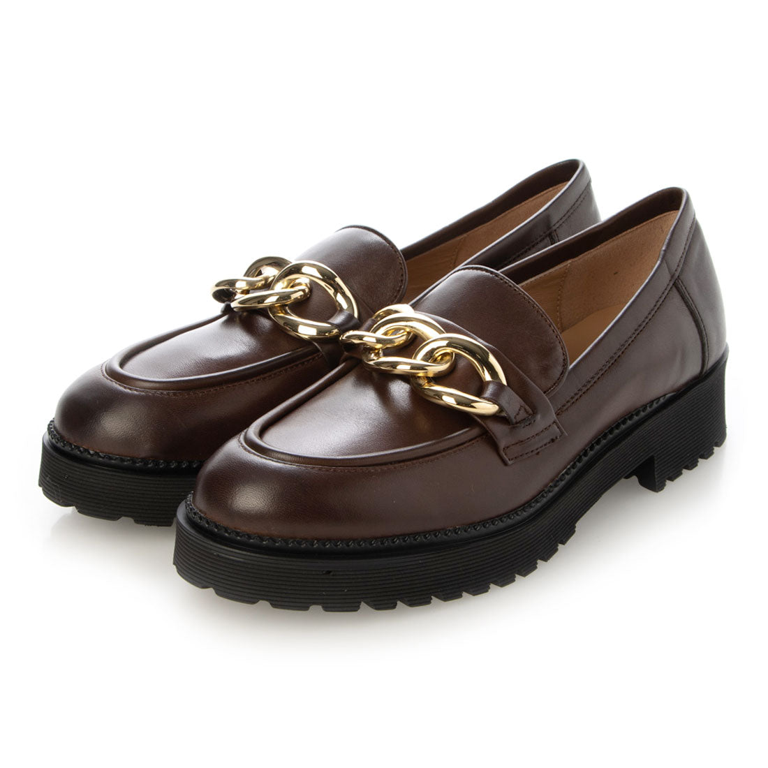 インターショシュール INTER-CHAUSSURES ラウンドトウチェーンローファー,ダークブラウン