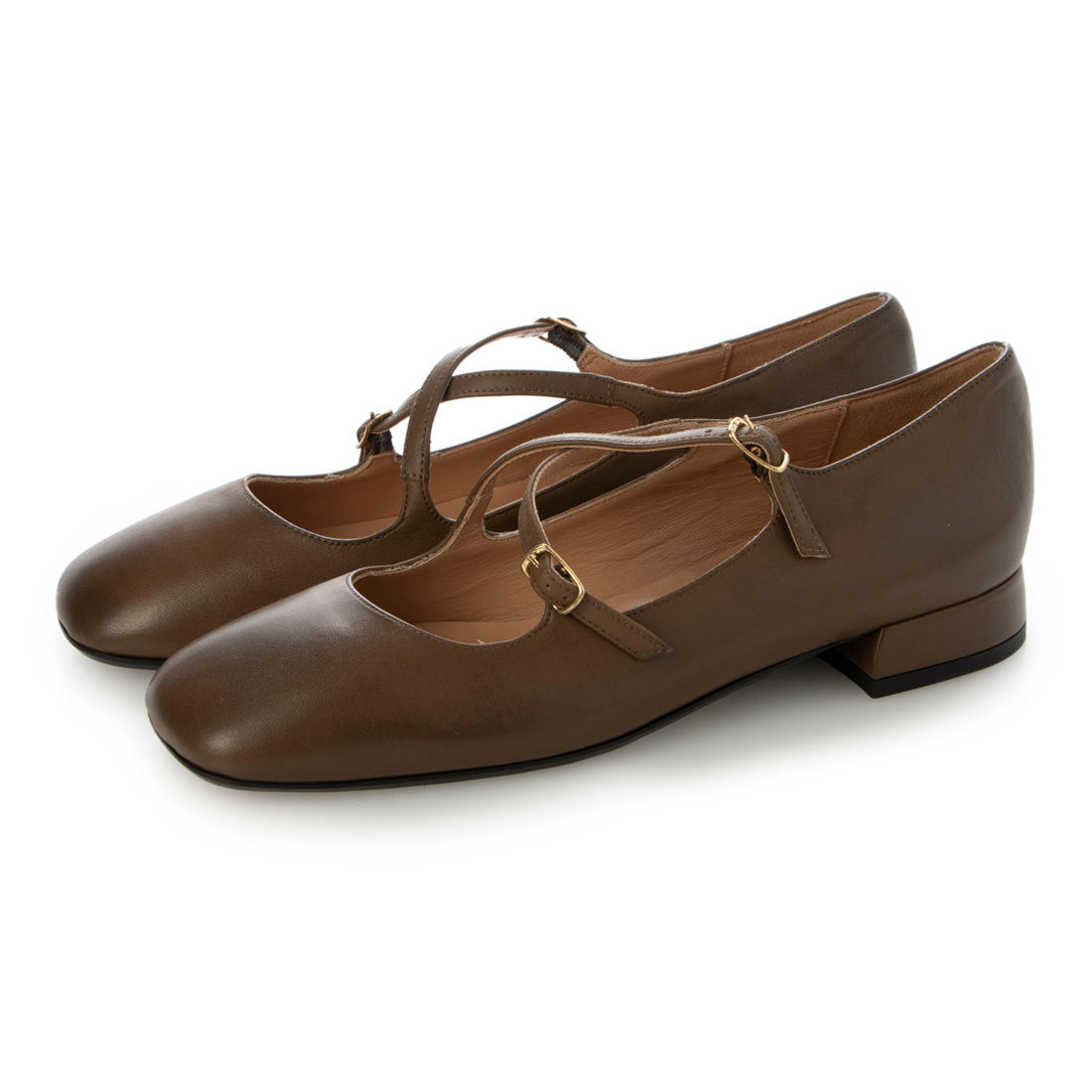 インターショシュール INTER-CHAUSSURES スクエアトウクロスストラップパンプス,ブラウン