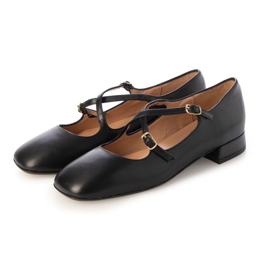 インターショシュール INTER-CHAUSSURES スクエアトウクロスストラップパンプス,ブラック