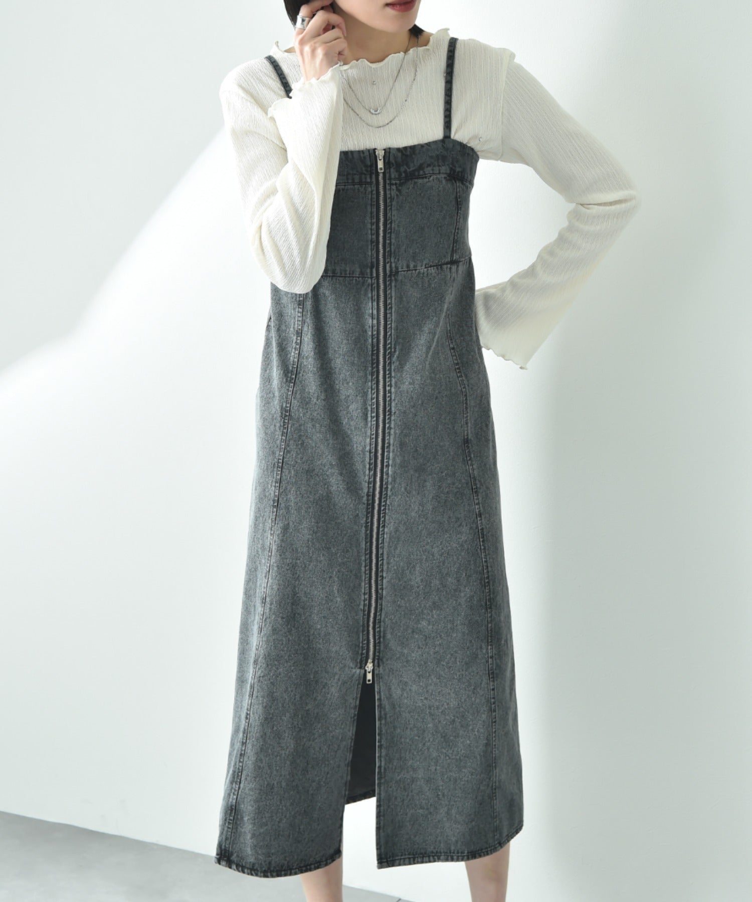 インタープラネット INTERPLANET デニムZIPキャミワンピース